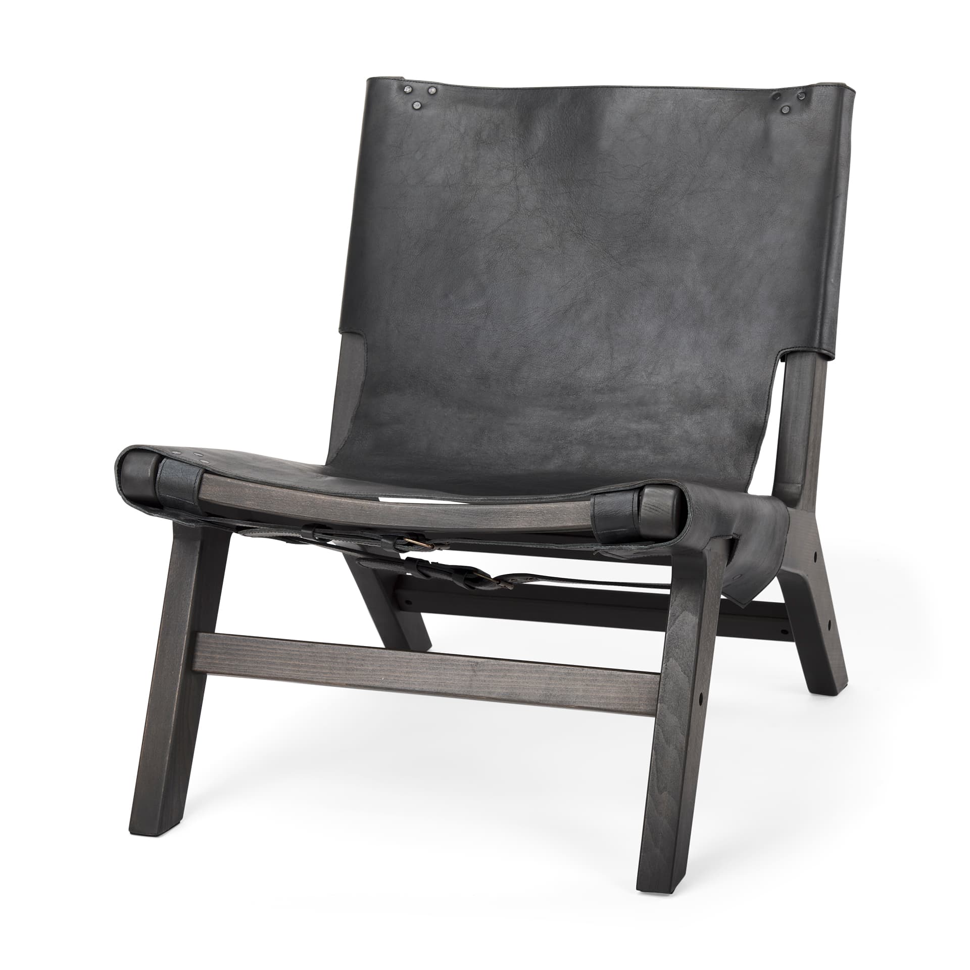 Elodie 24.4L x 33.9W x 30.7H Black Leather W/Black Stain Beech Wood Frame Accent Chair — product photograph