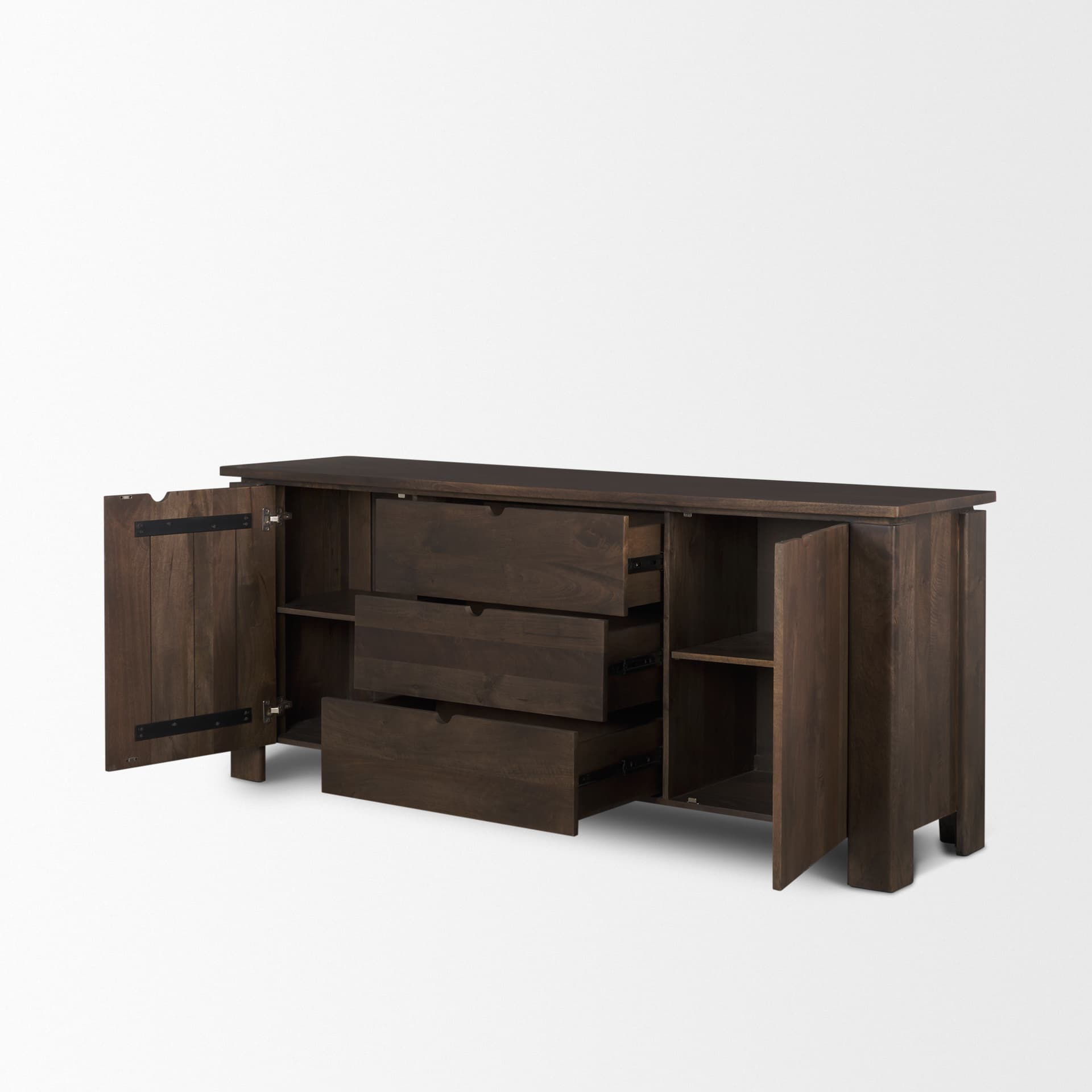 Wallen 2 Door Solid Dark Brown Wood w/ 3 Drawers Sideboard — product photograph
