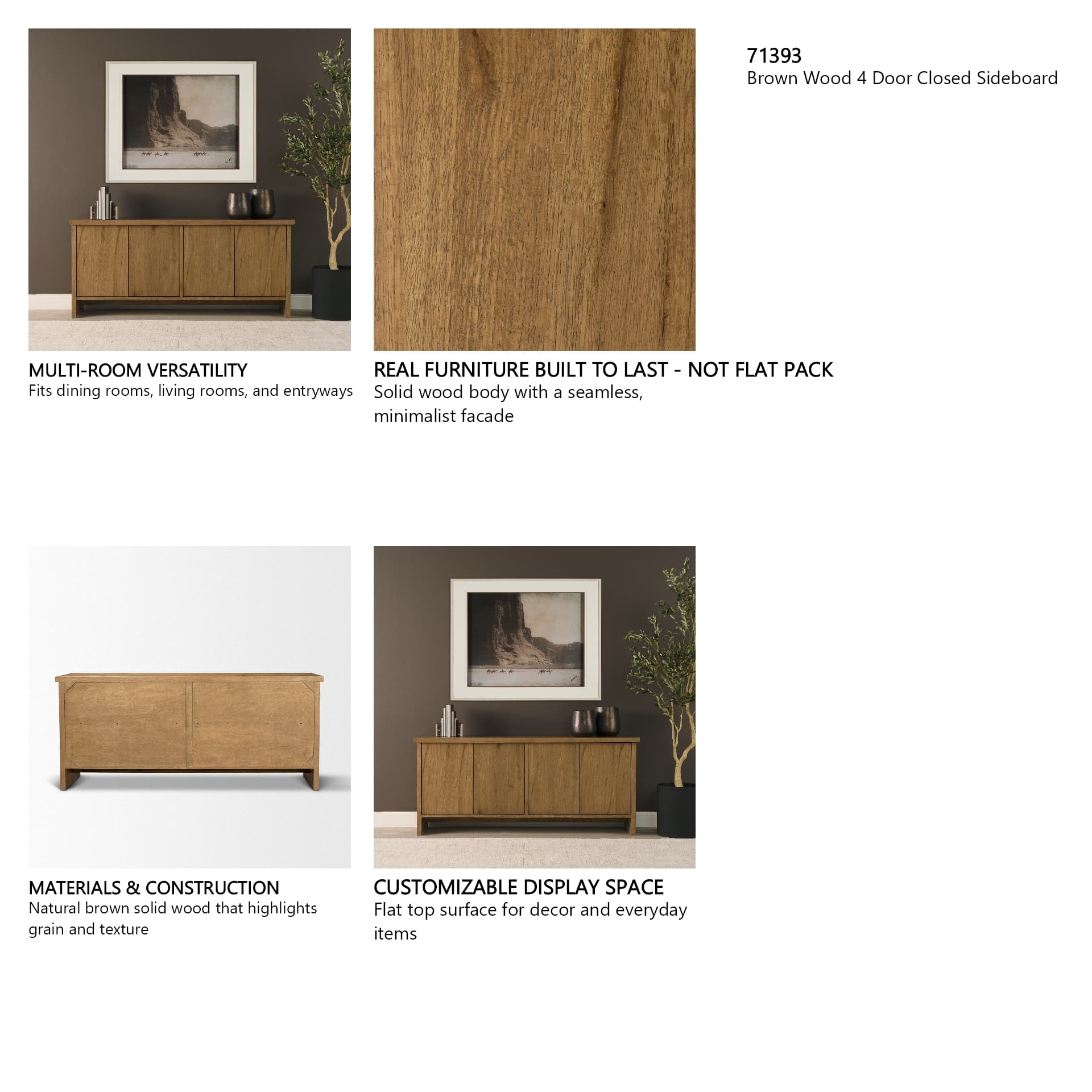 Alcott Brown Wood 4 Door Closed Sideboard — in a styled room