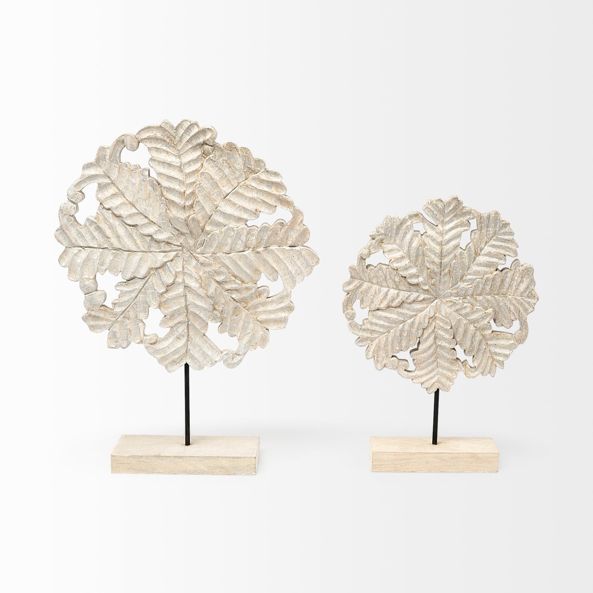 Kamara II (Large) 16L x 4W White Washed Wood W/Antiqued Silver Botanical Decorative Object — product photograph