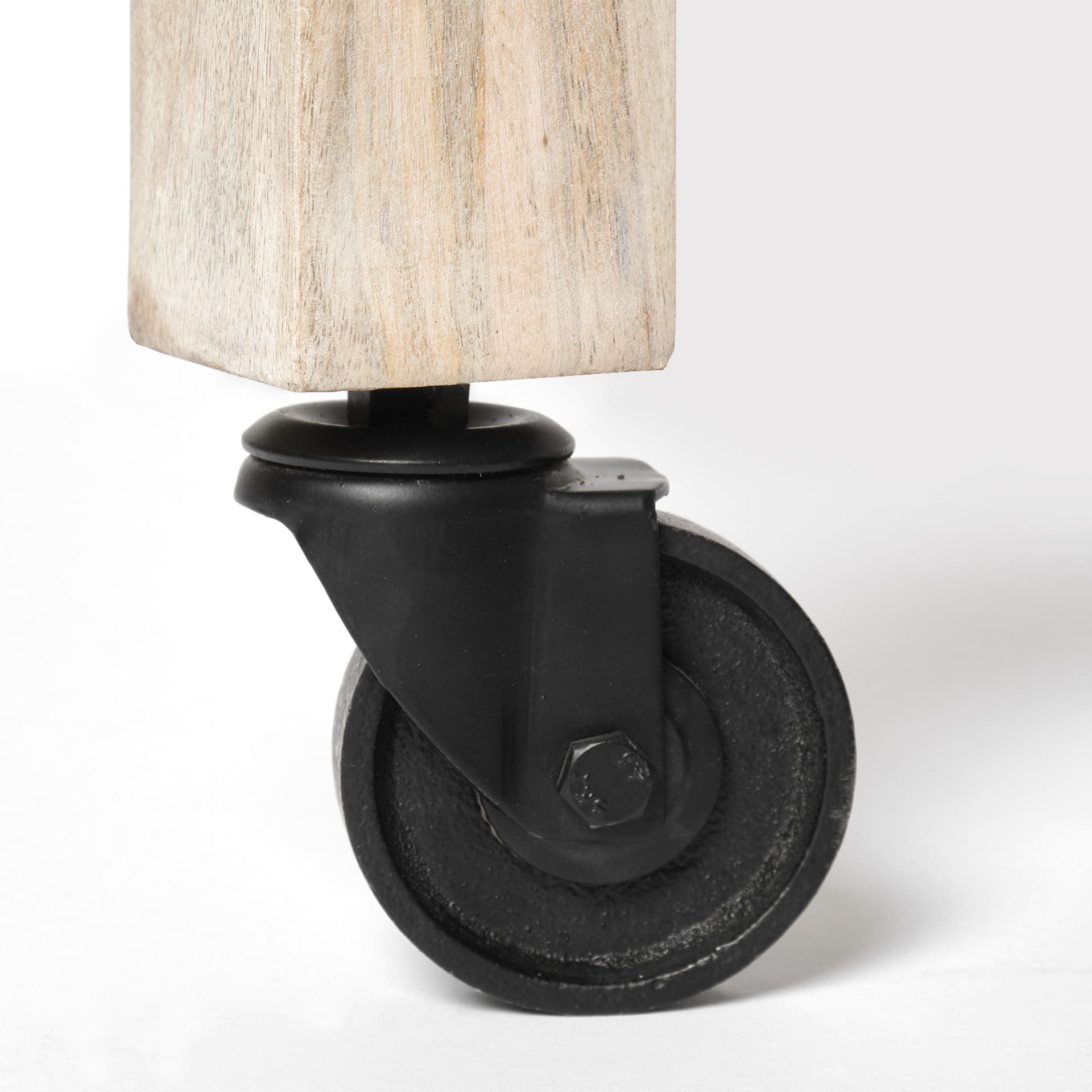 Columbia 62L x 28W x 36H I Light Brown Body w/ Black Iron Knobs Rolling Kitchen Island — product photograph