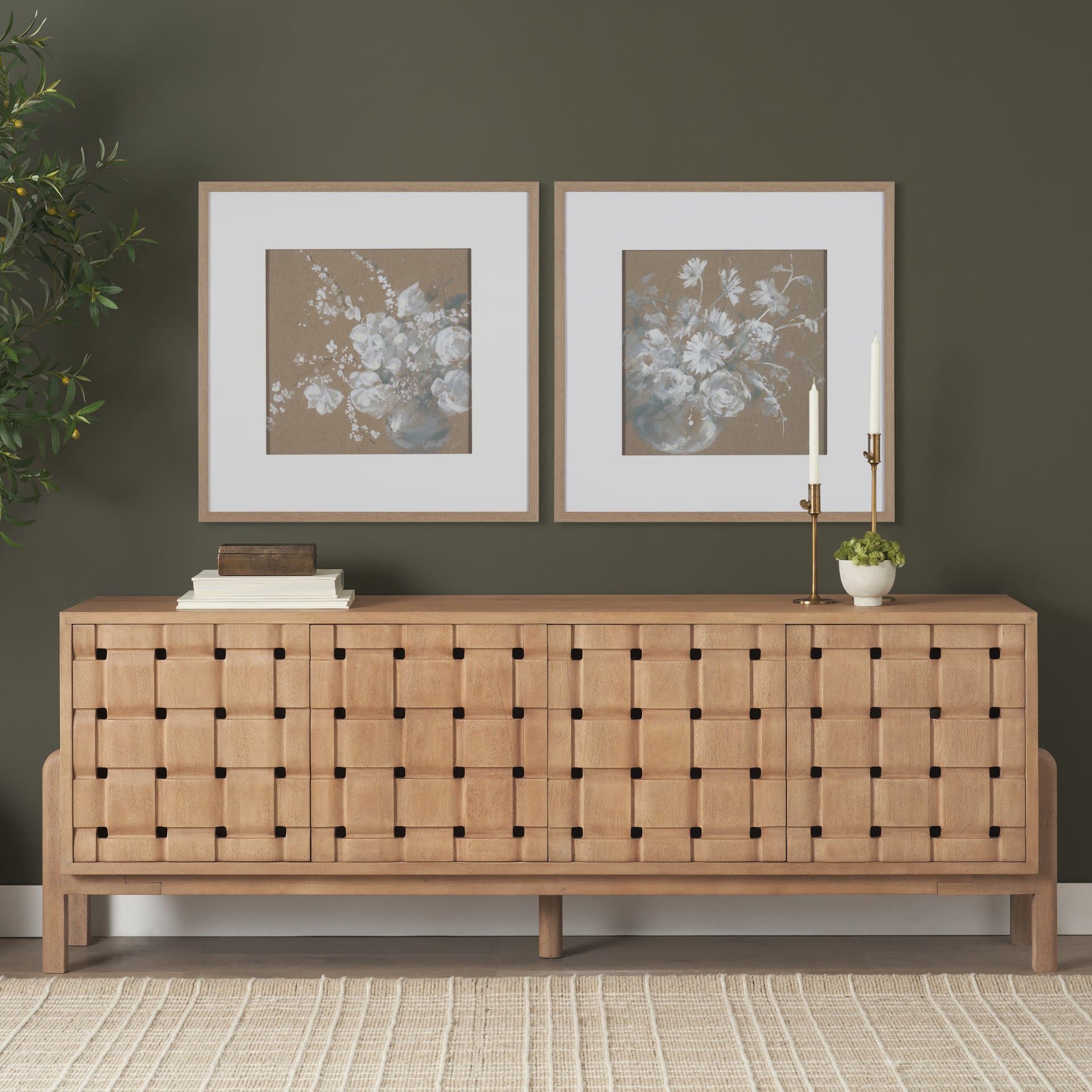 Fresh Flowers II by Mercana Studio Hand-Embellished Framed Artwork Matted under Glass — in a styled room