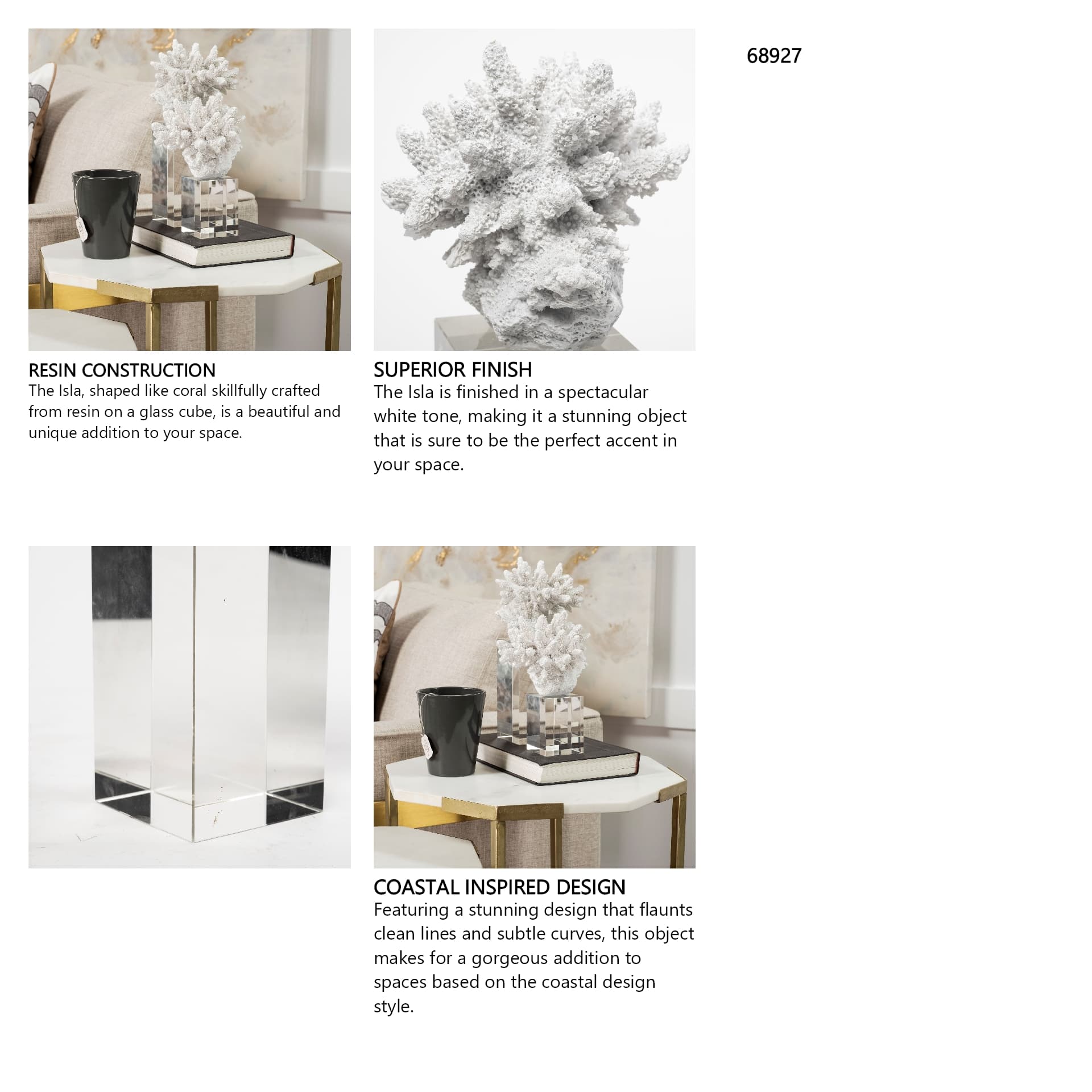 Isla (Large) 5L x 5W White Replica Resin Coral On Clear White Glass — in a styled room
