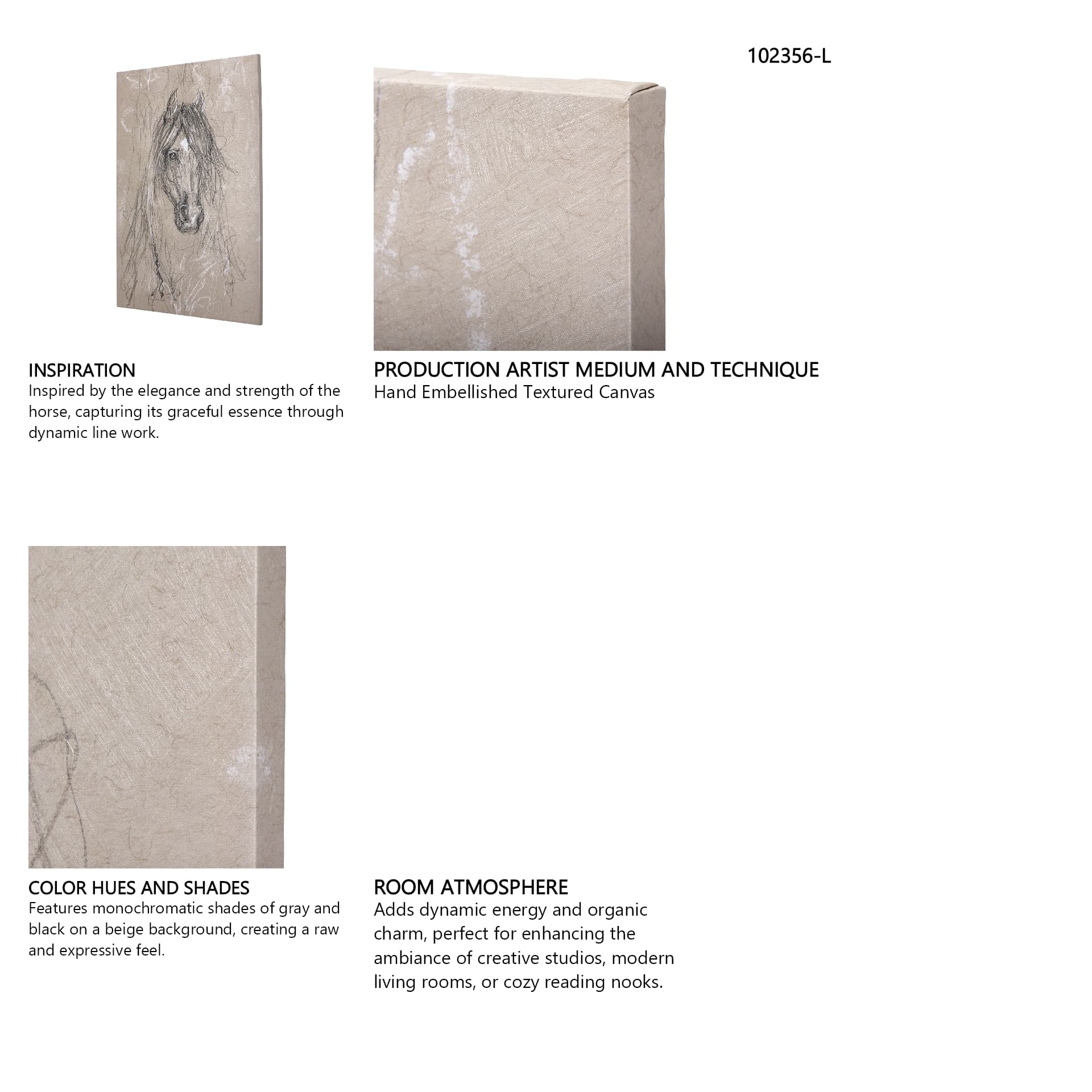 Sketch of animal VII (Horse) by Mercana Studio a Hand Embellished Textured Canvas — in a styled room