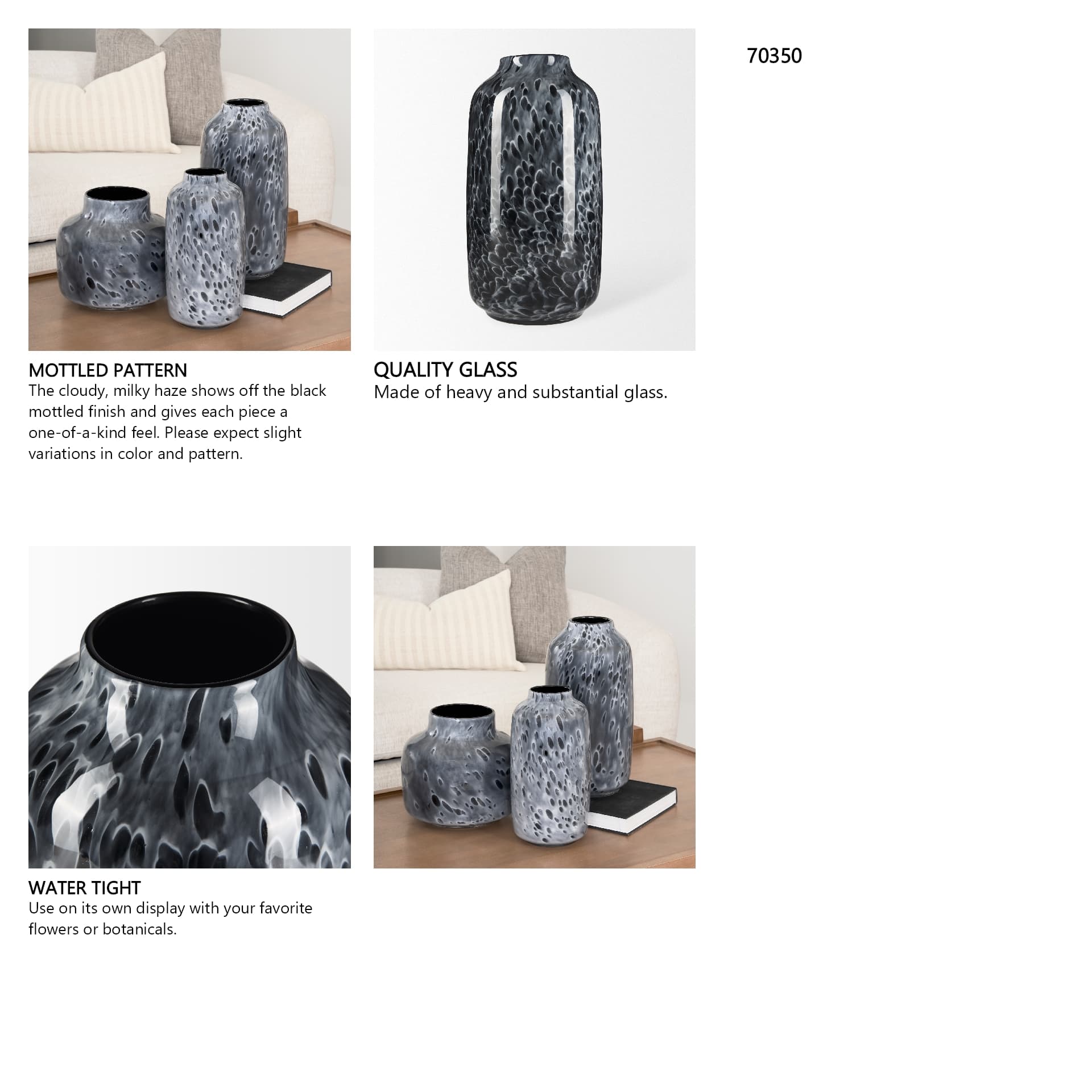 Masai Large Black Mottled Glass Vase — in a styled room
