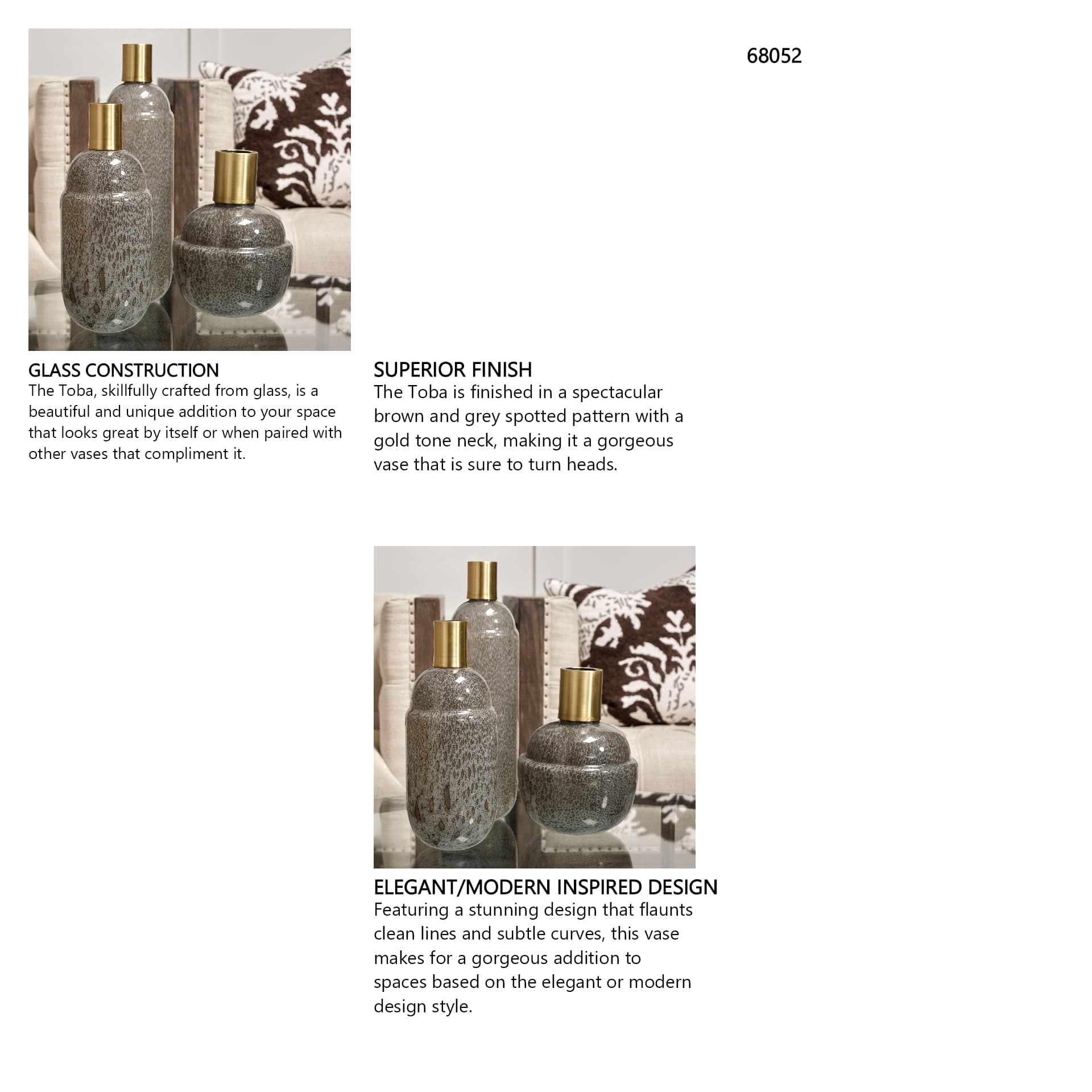 Toba II Tall Brown/Gold Spotted Gourd Style Vase — in a styled room