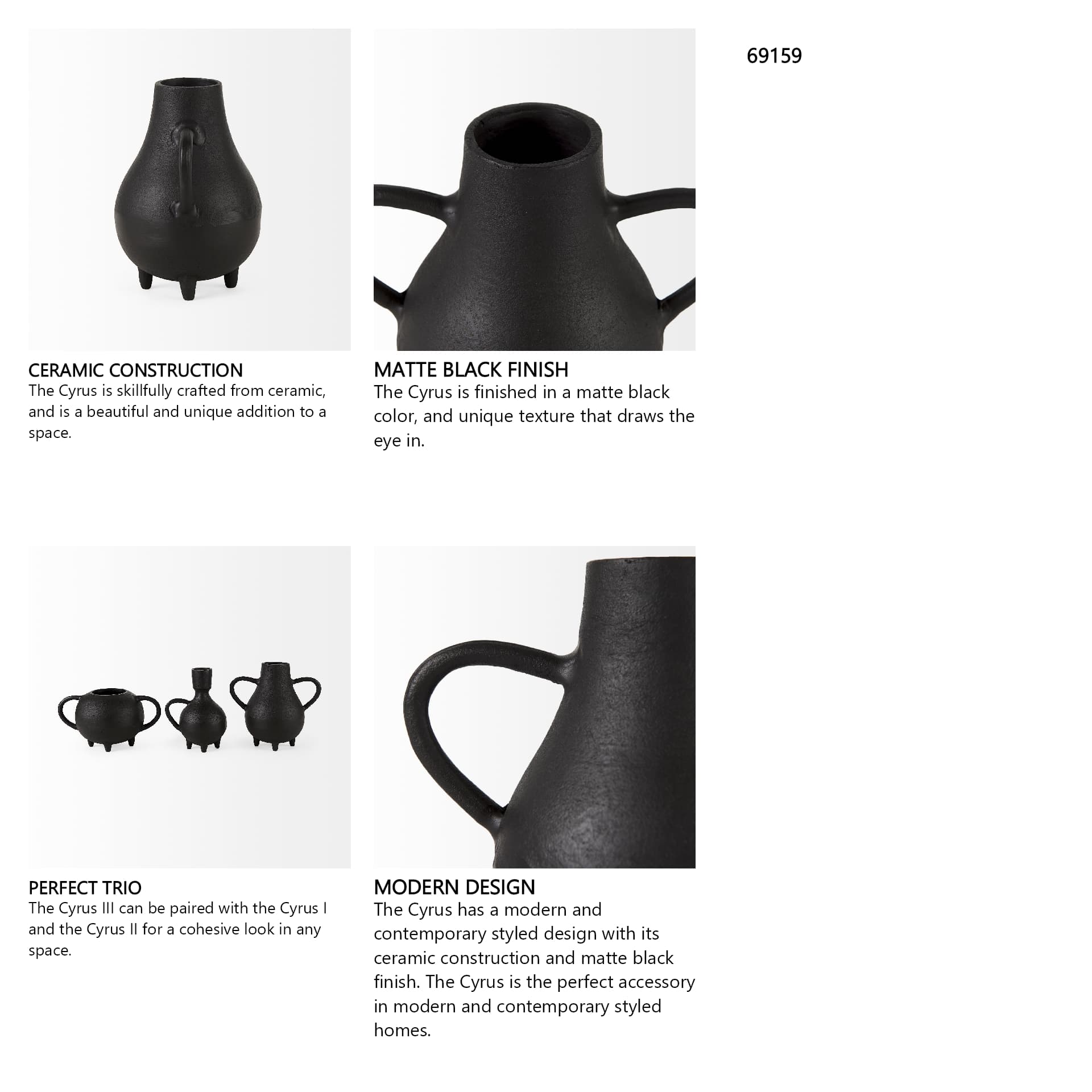 Cyrus Black Two handled Vase Decorative Object — in a styled room