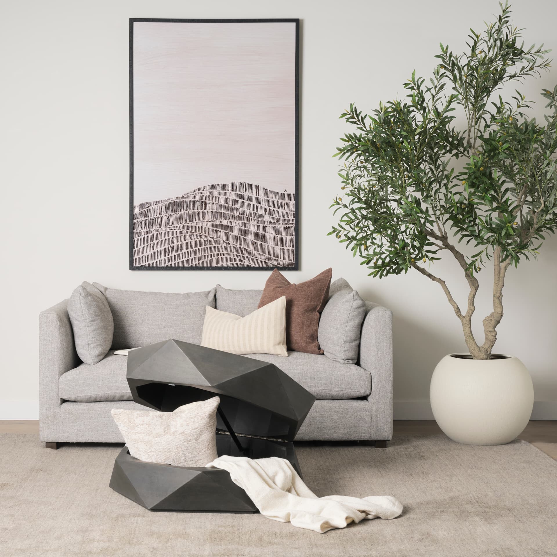 Arreto 36" Hexagonal Hinged Solid Wood Top and Base Coffee Table — in a styled room