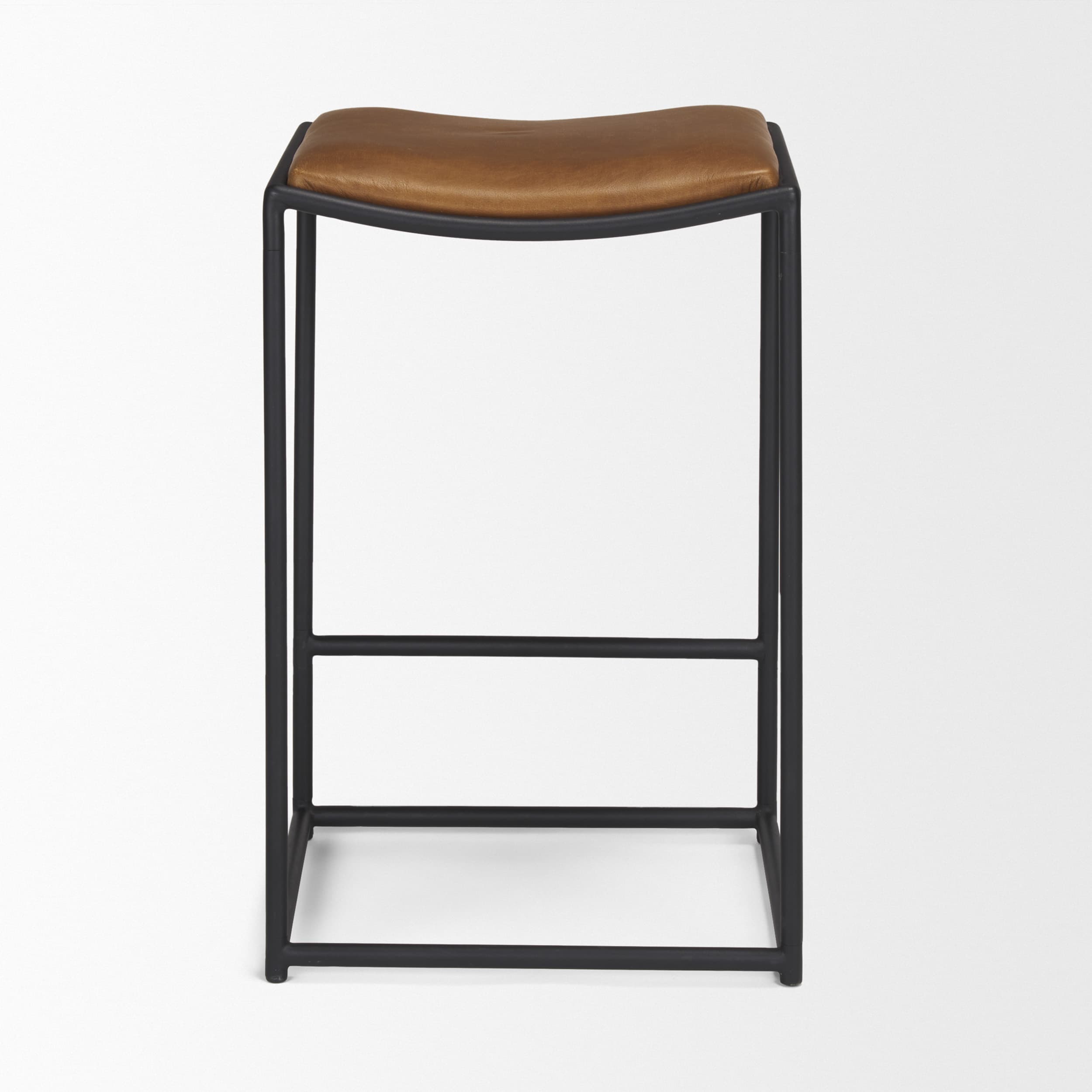 Taniel Backless 27.25in Seat Counter Stool | Brown Leather w/ Metal — product photograph