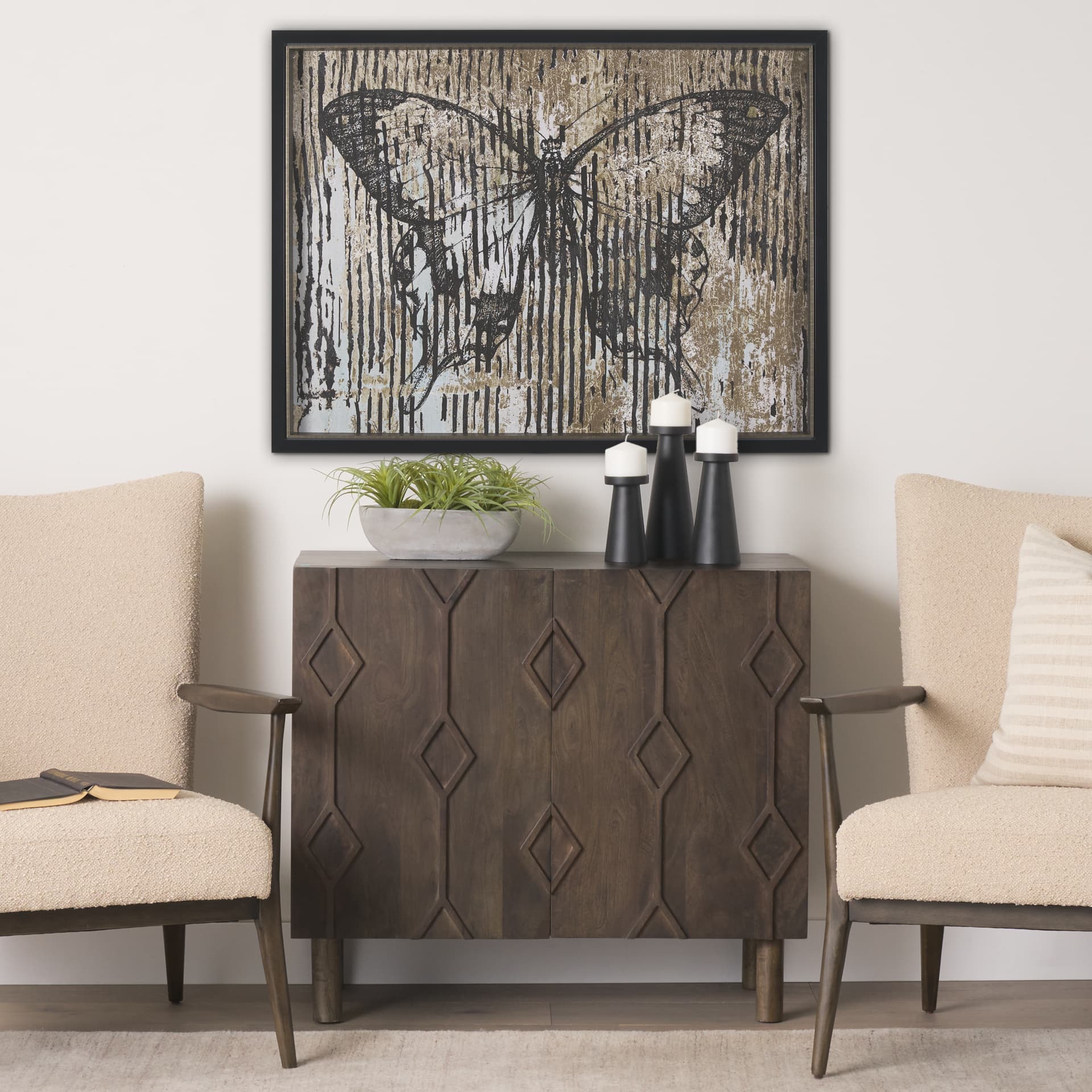 Papillon I by Mercana Studio a Hand Embellished Framed Art Print — in a styled room