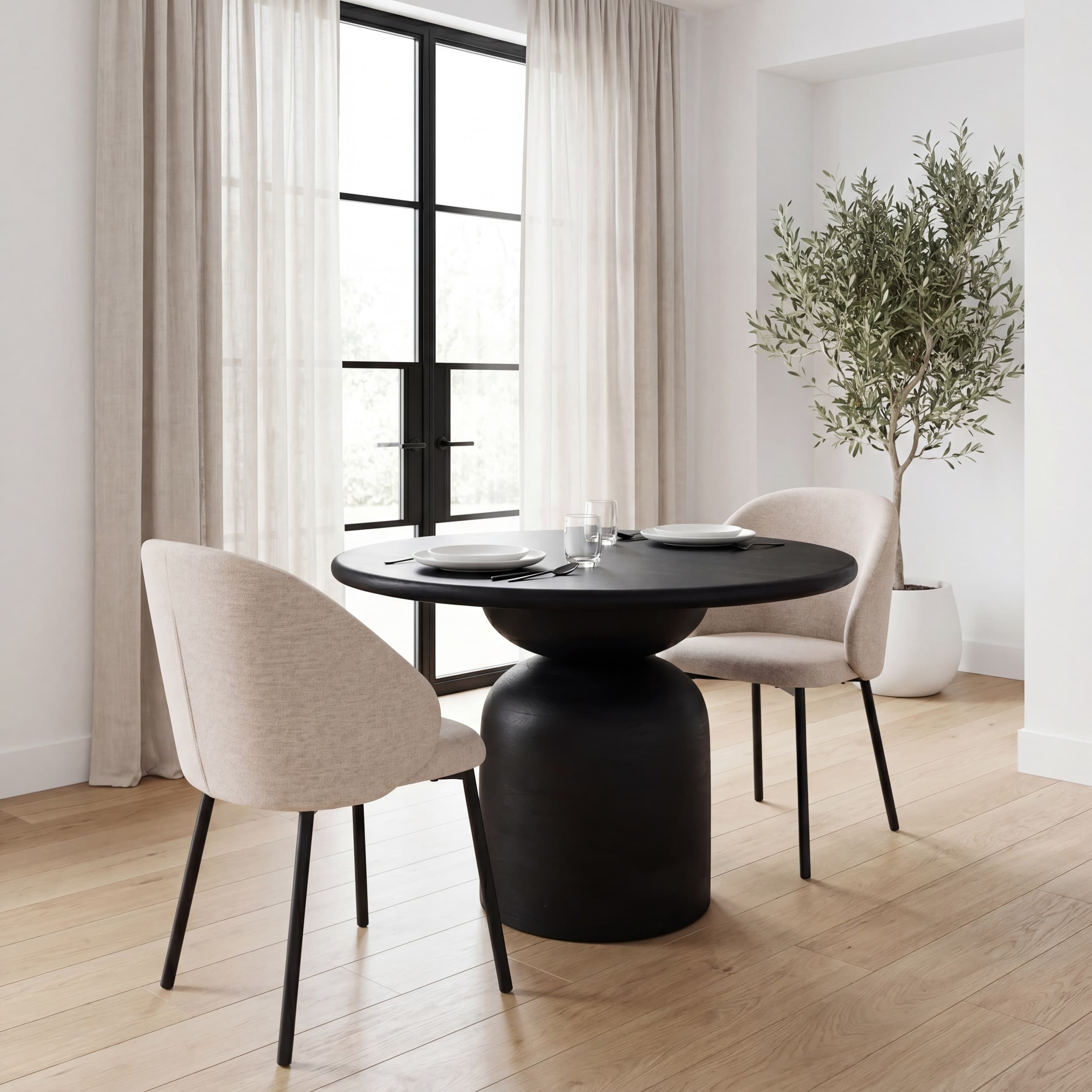 Shannon Contoured Back Dining Side Chair | Oatmeal Fabric w/ Metal — product photograph