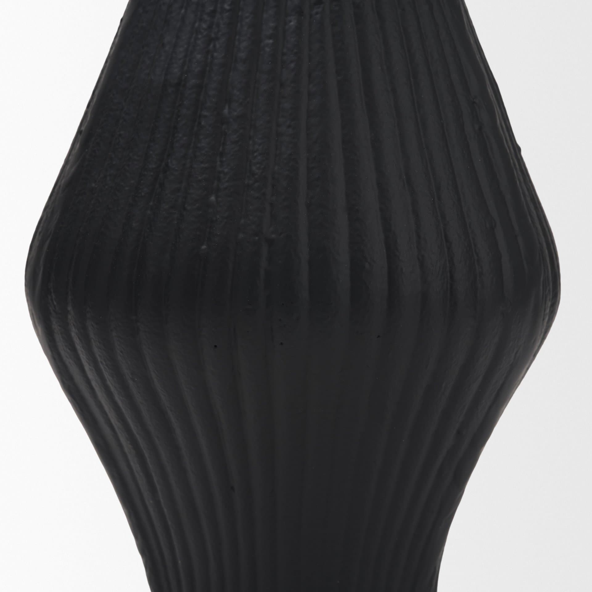 Patine Matte Black Metal Fluted Hourglass Decorative Vase — product photograph