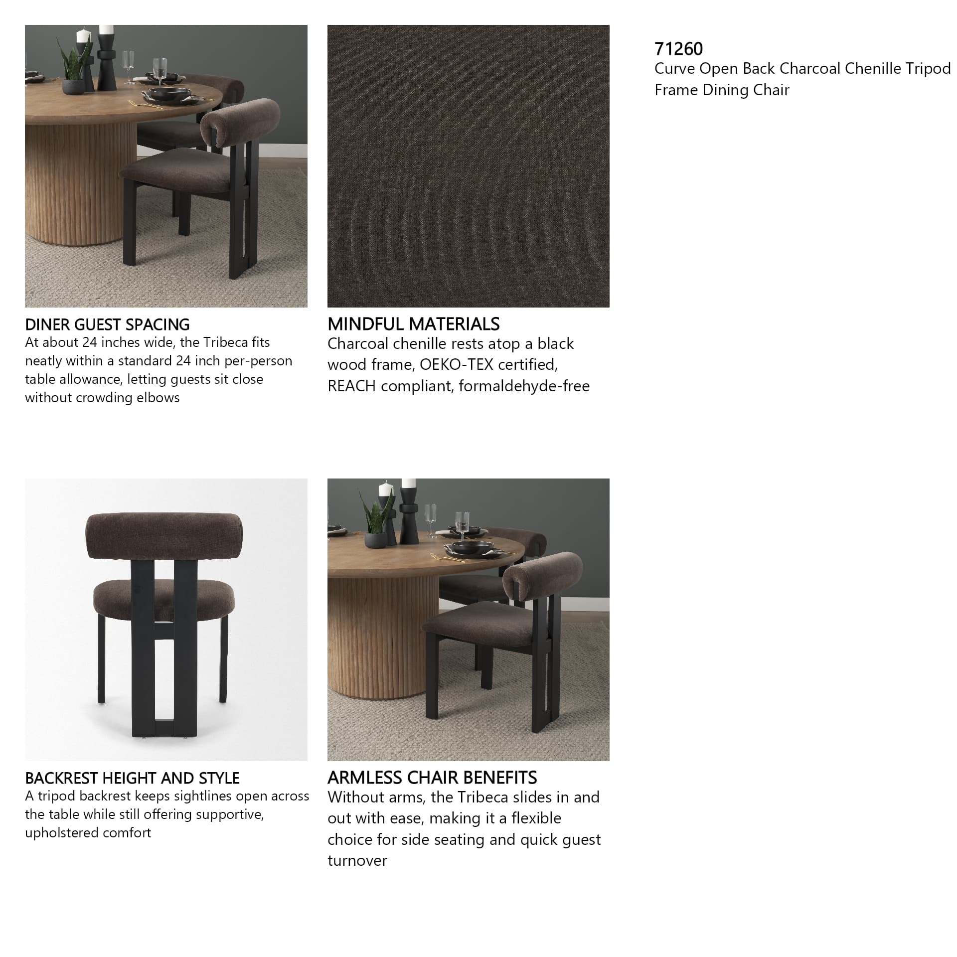 Tribeca Open Back Dining Side Chair | Charcoal Chenille w/ Black Wood — in a styled room