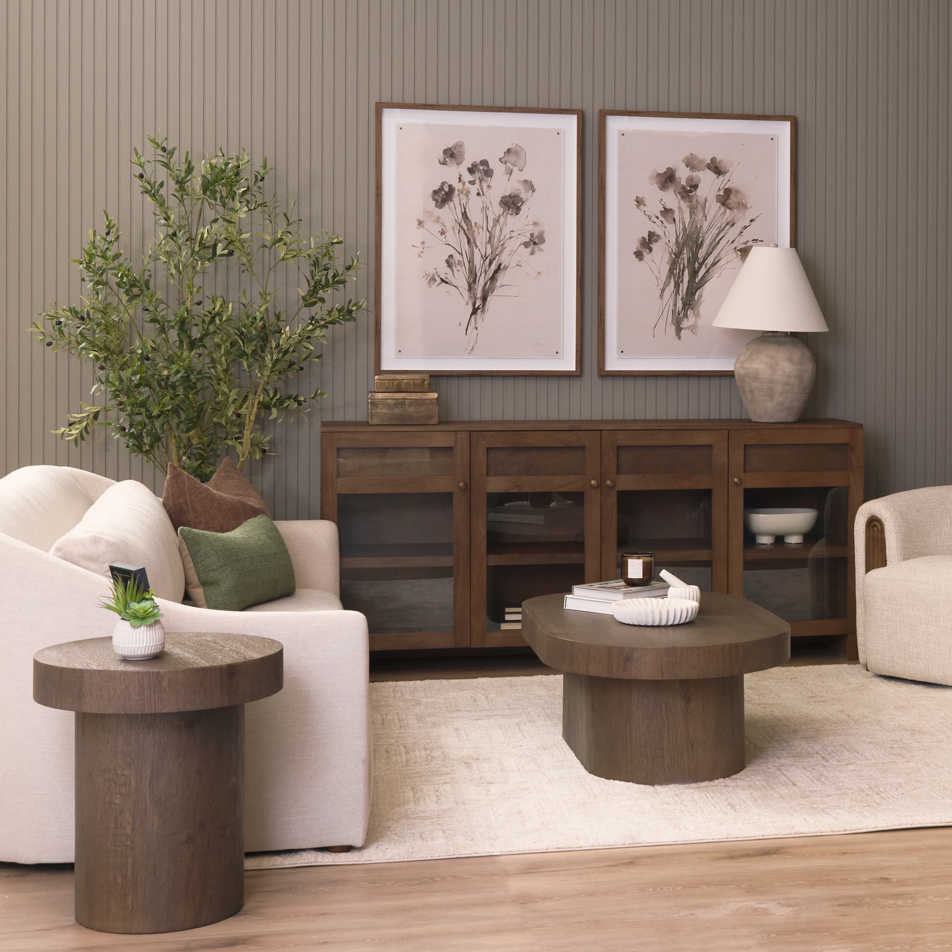 Suri Mid Brown Wood w/ Glass 4-Door Closed Sideboard — product photograph
