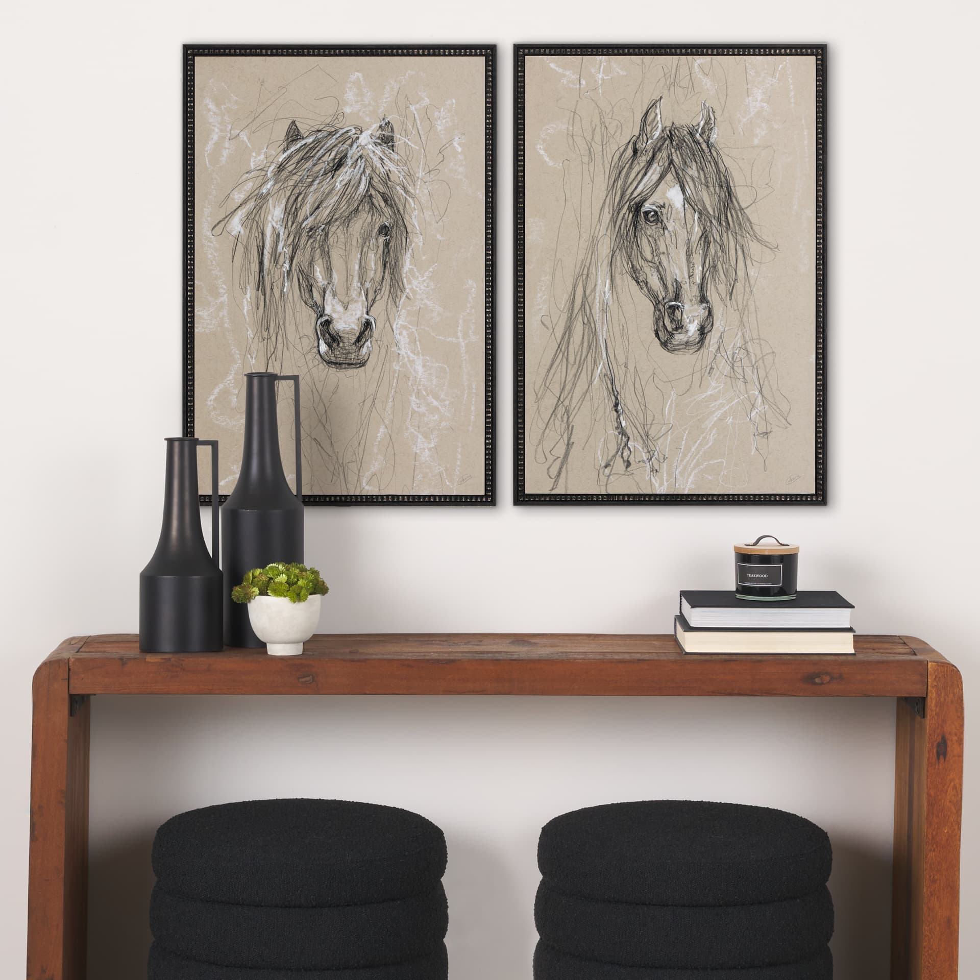 Sketch of Animal VII (Horse) by Mercana Studio a Hand Embellished Textured Framed Art Print — in a styled room
