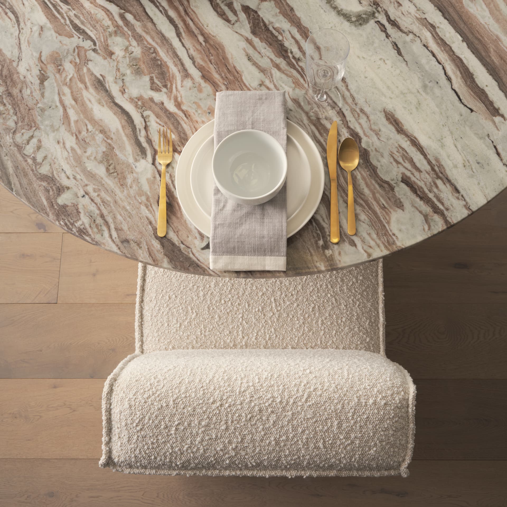Damon Barrel Back Dining Arm Chair | Cream Fabric w/ Caster Base — product photograph