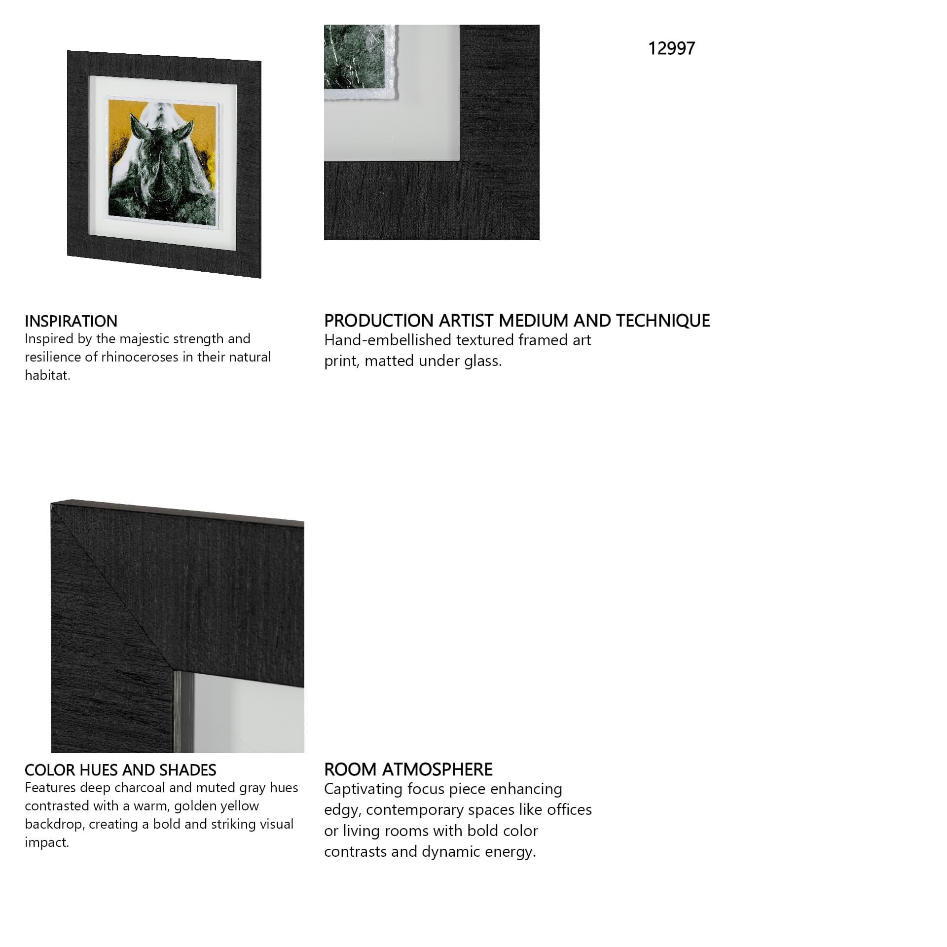 Rhino Yellow by Mercana Studio a Hand Embellished Textured Framed Art Print Matted under Glass — in a styled room