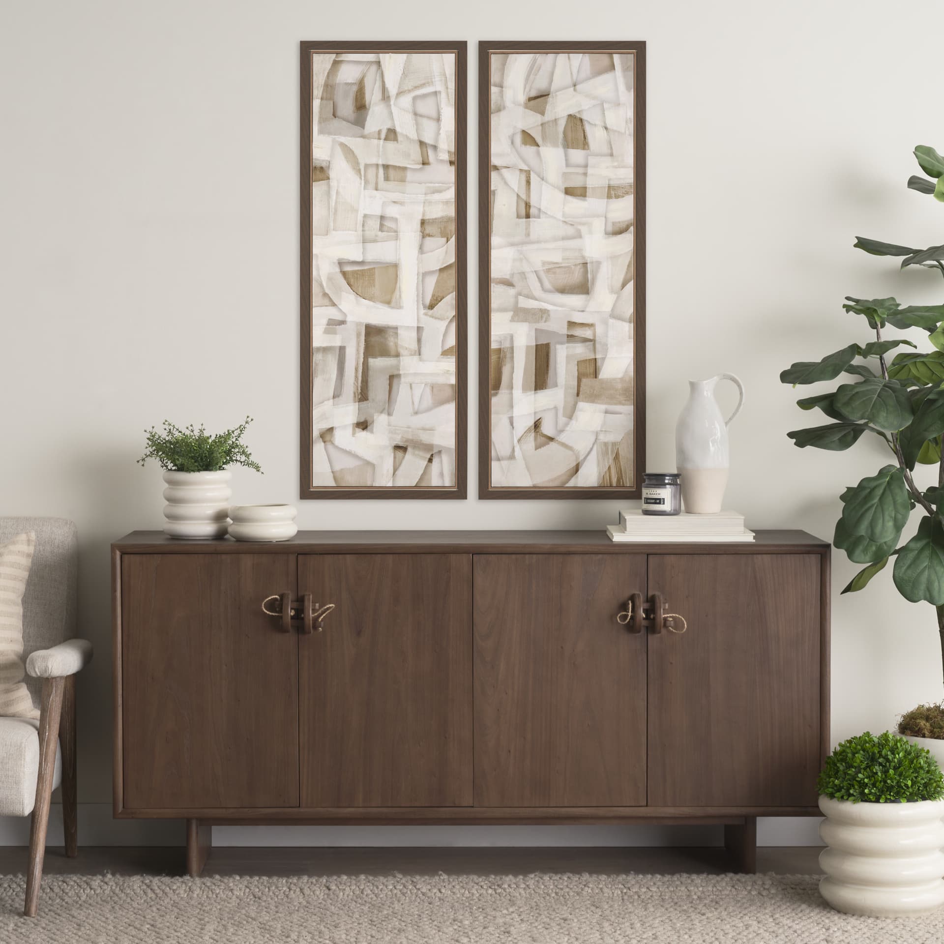 Neutral Forms I by Hannah Dawson Hand-Embellished Textured Framed Canvas Artwork — in a styled room