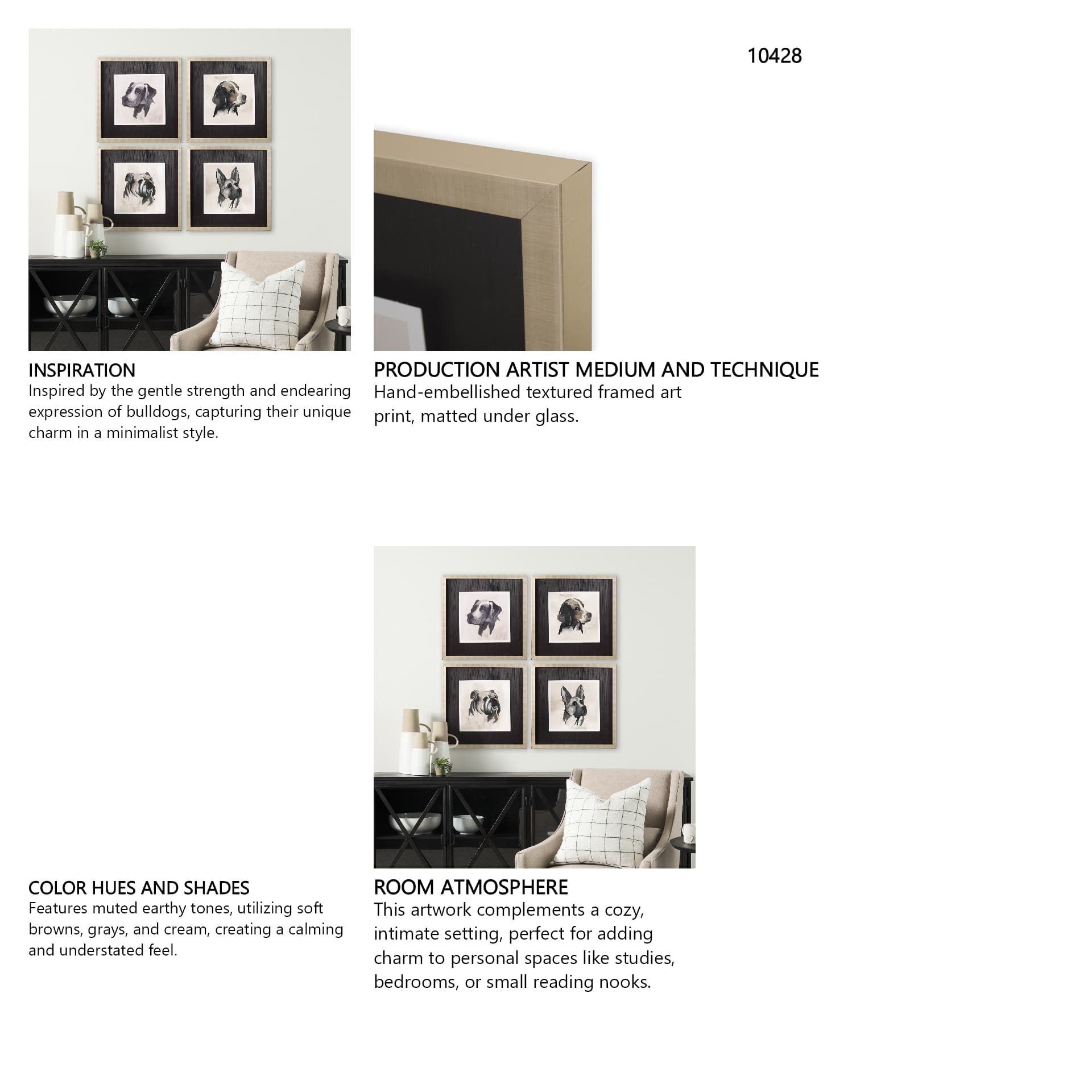Small Inked Dogs III by Grace Popp a Hand Embellished Textured Framed Art Print Matted under Glass — in a styled room