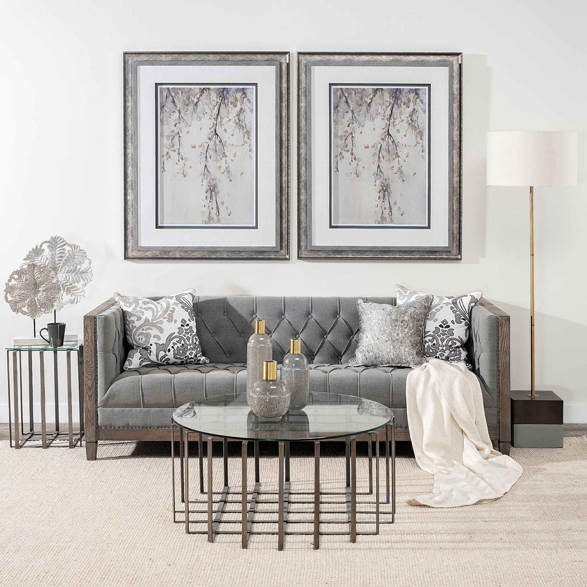 Kamara II (Large) 16L x 4W White Washed Wood W/Antiqued Silver Botanical Decorative Object — in a styled room
