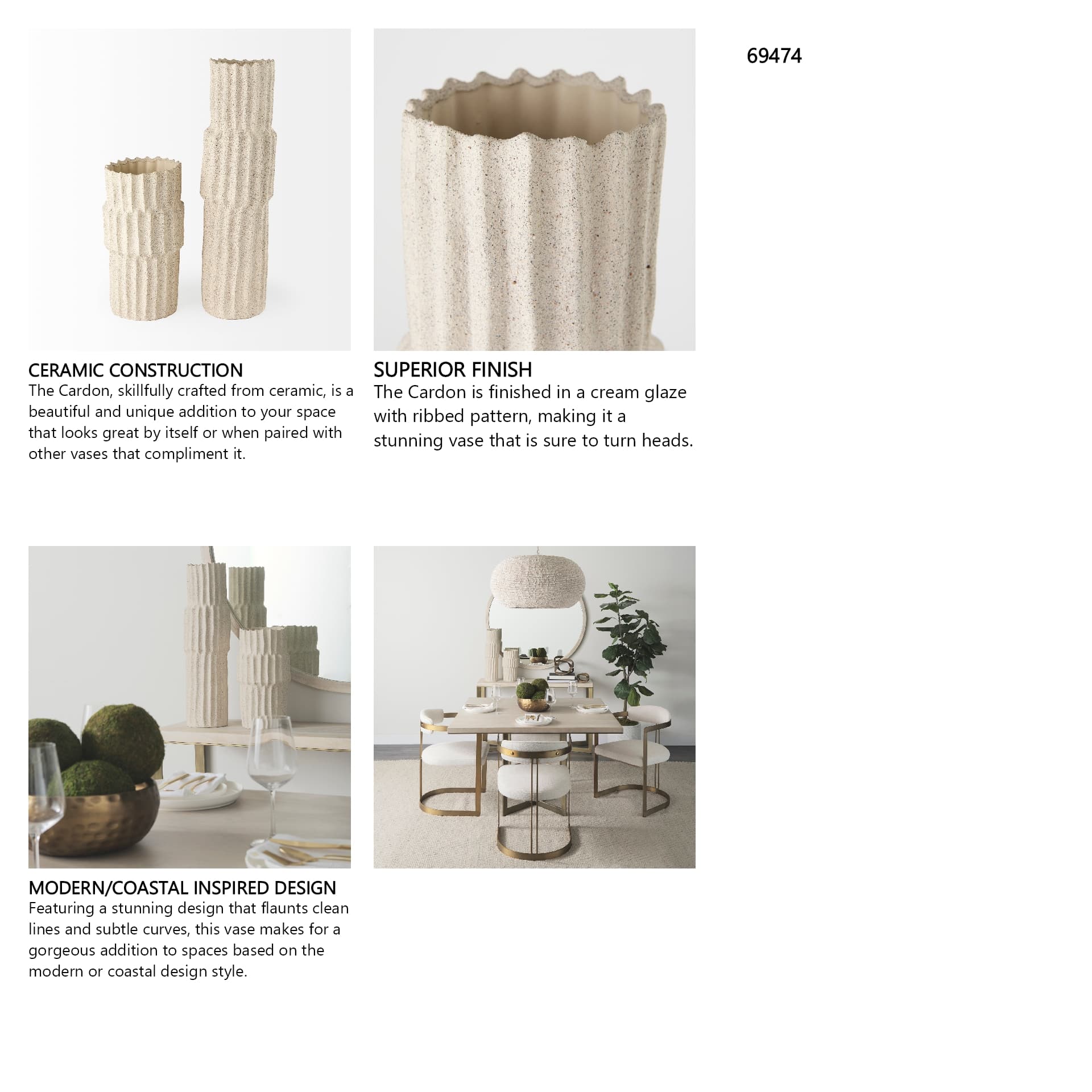 Cardon 23.0H Cream Ceramic Vase — in a styled room