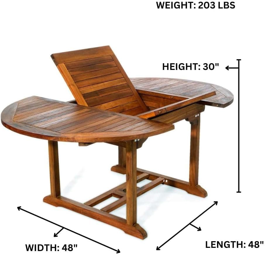 7-Piece Teak Oval Extension Patio Table and Folding Dining Chairs Set — product photograph