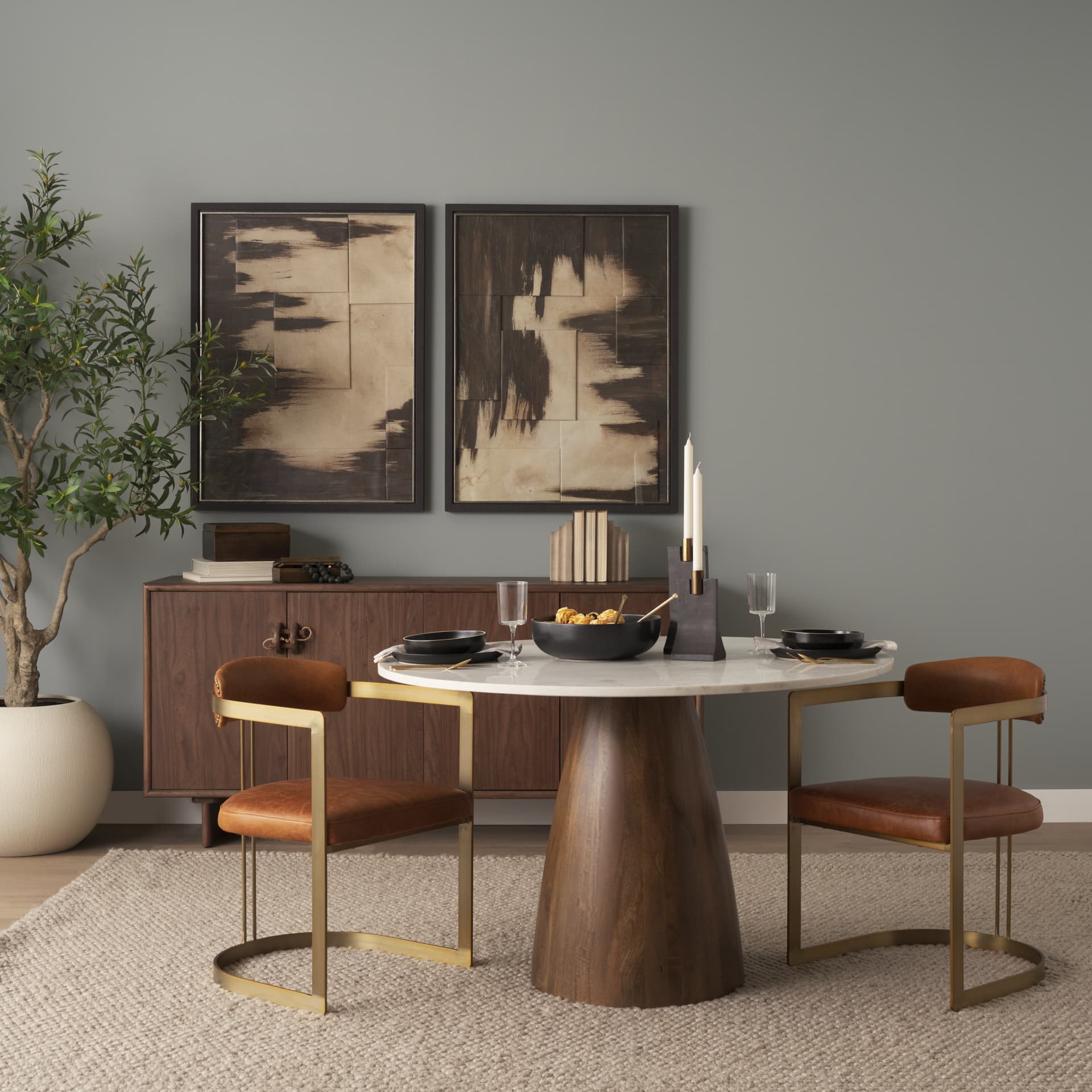 Polli Matte Black w/ Brushed Gold Metal Taper Candleholders (Set of 2) — product photograph
