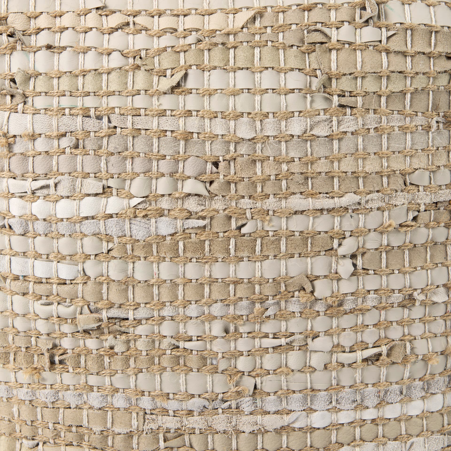 Aalia 16.0L x 16.0W x 16.0H Beige Leather and Jute Pouf — product photograph