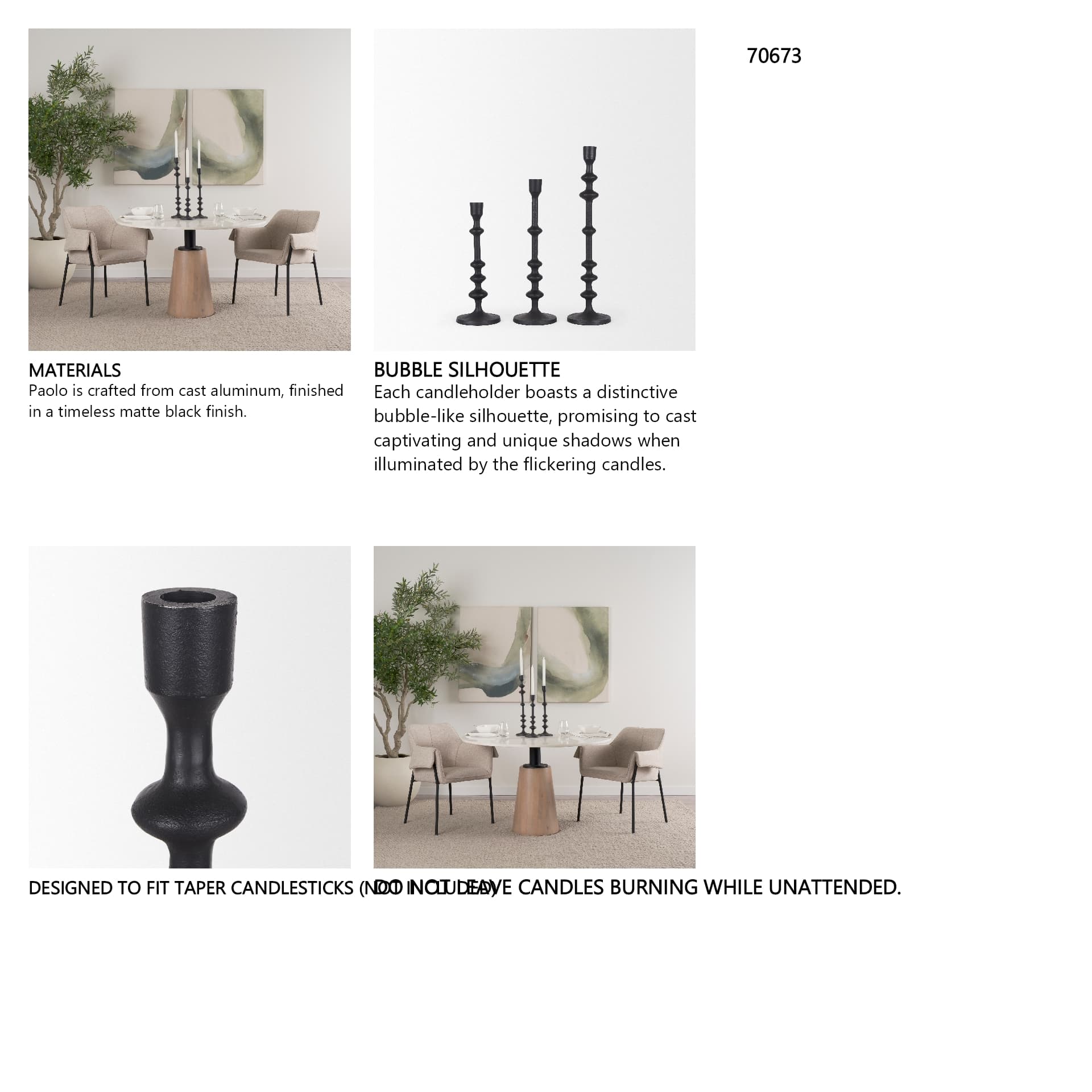 Paolo Matte Black Metal Candle Holder (Set of 3) — in a styled room