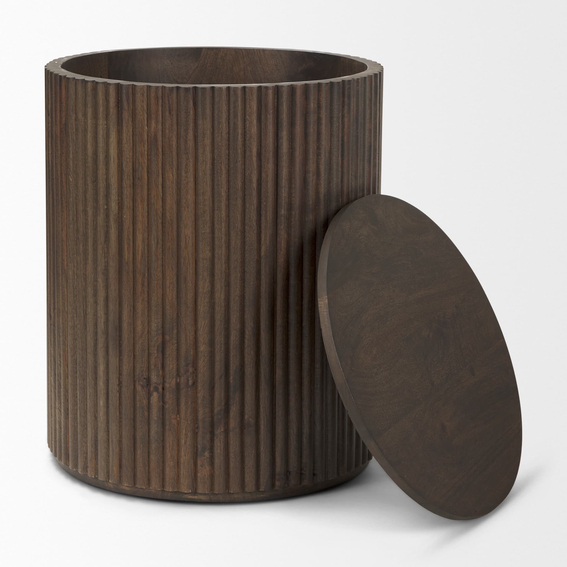 Terra 18L x 18W x 22H Dark Brown Wood Fluted Round Side Table — product photograph