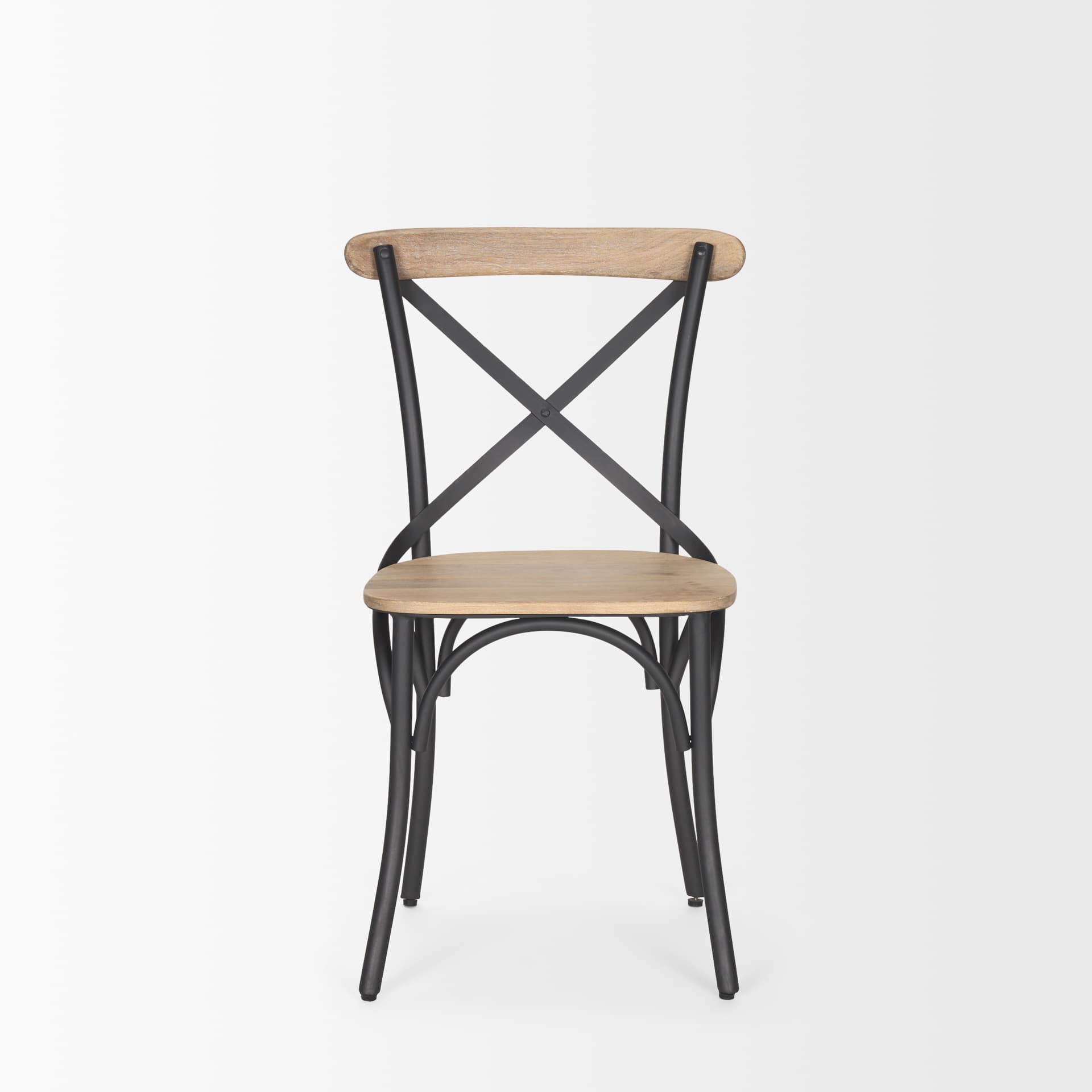 Etienne Cross Back Dining Side Chair | Light Brown Wood w/ Iron — product photograph