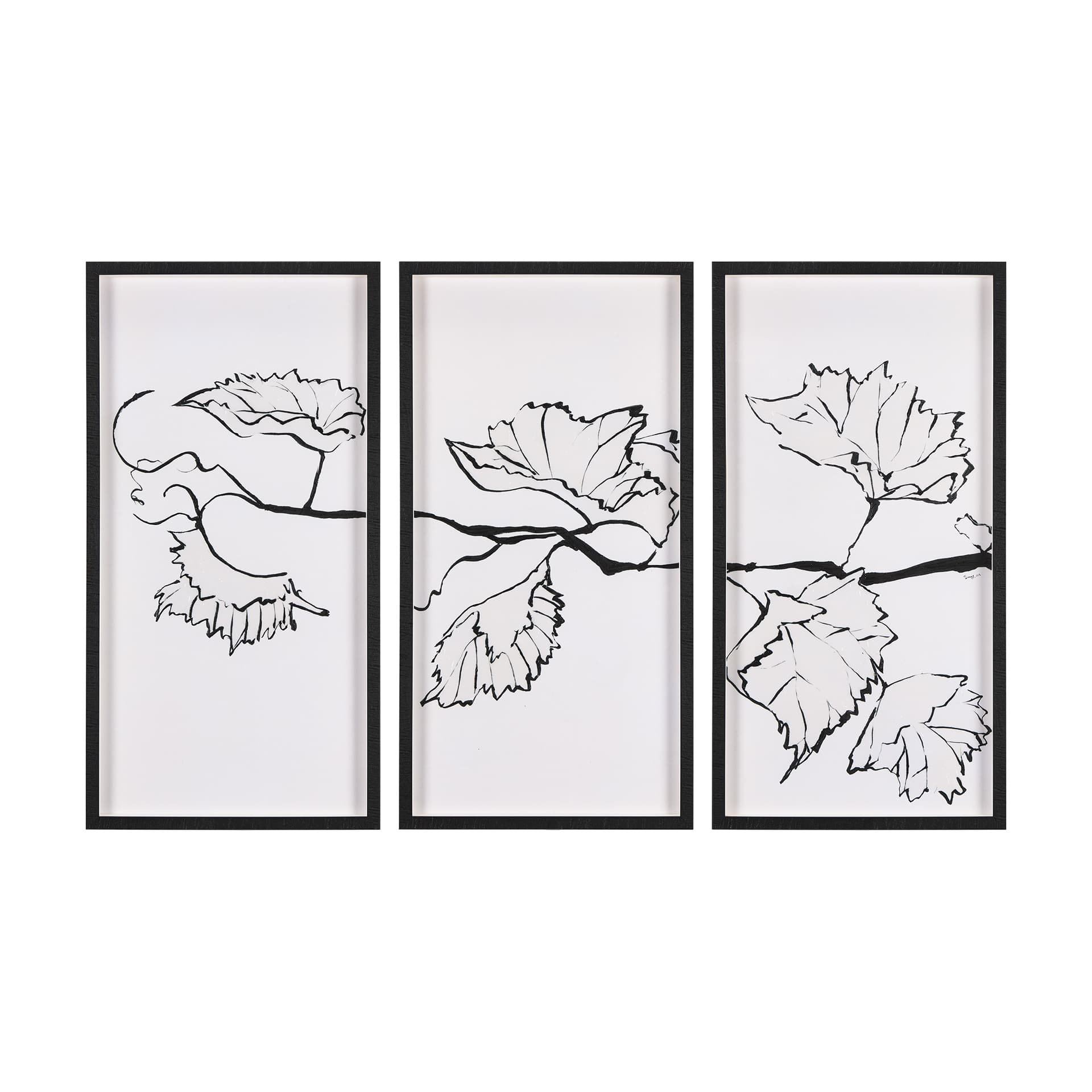 Begonia Vine (Left) by Mercana Studio Hand Embellished Textured Framed Art Print Matted under Glass — product photograph