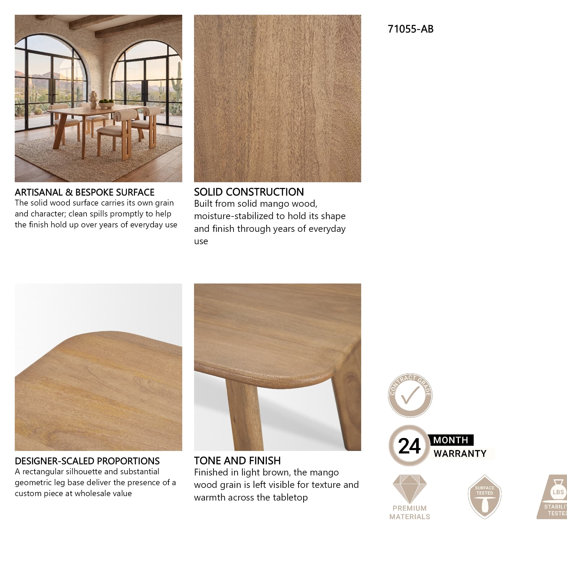 Welborn 72"L x 40"W Rectangular Dining Table | Modern | Light Brown Wood | Seats 6 — product photograph