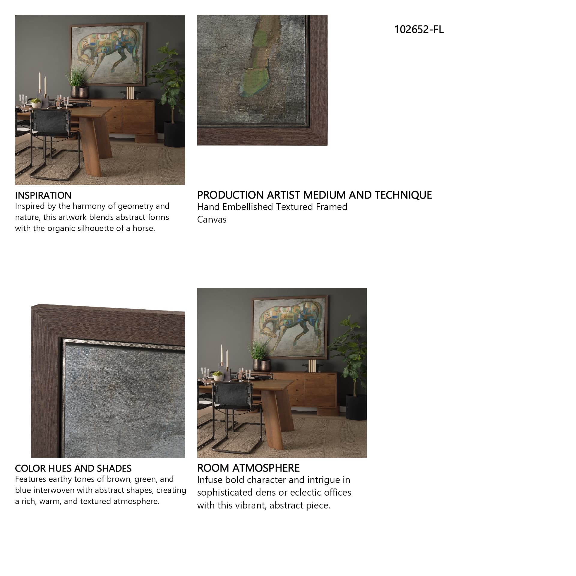 Mosaic Horse I by Mercana Studio a Hand Embellished Textured Framed Canvas — in a styled room