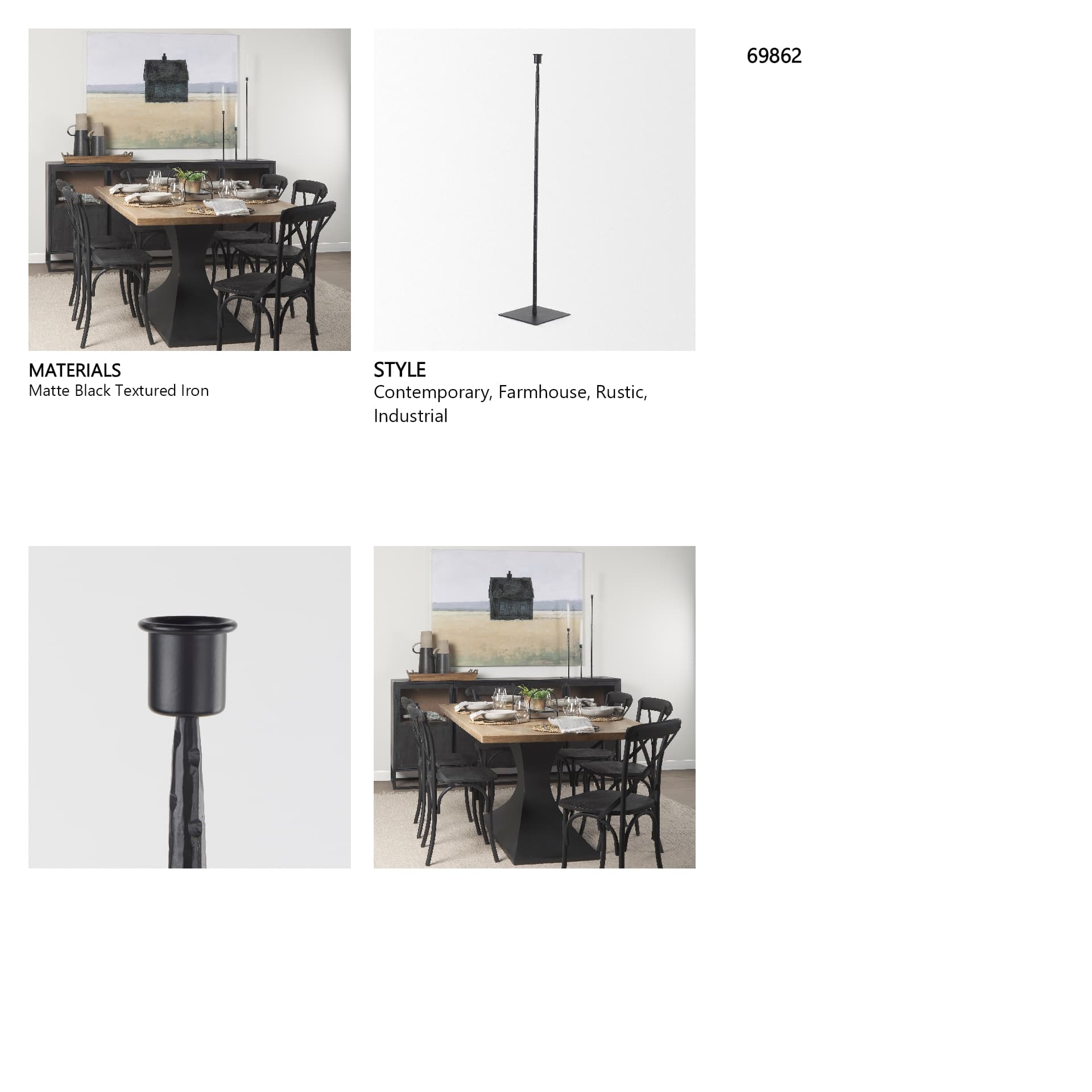 Porter 6.0L x 6.0W x 30.0H Large Black Iron Candle Holder — in a styled room