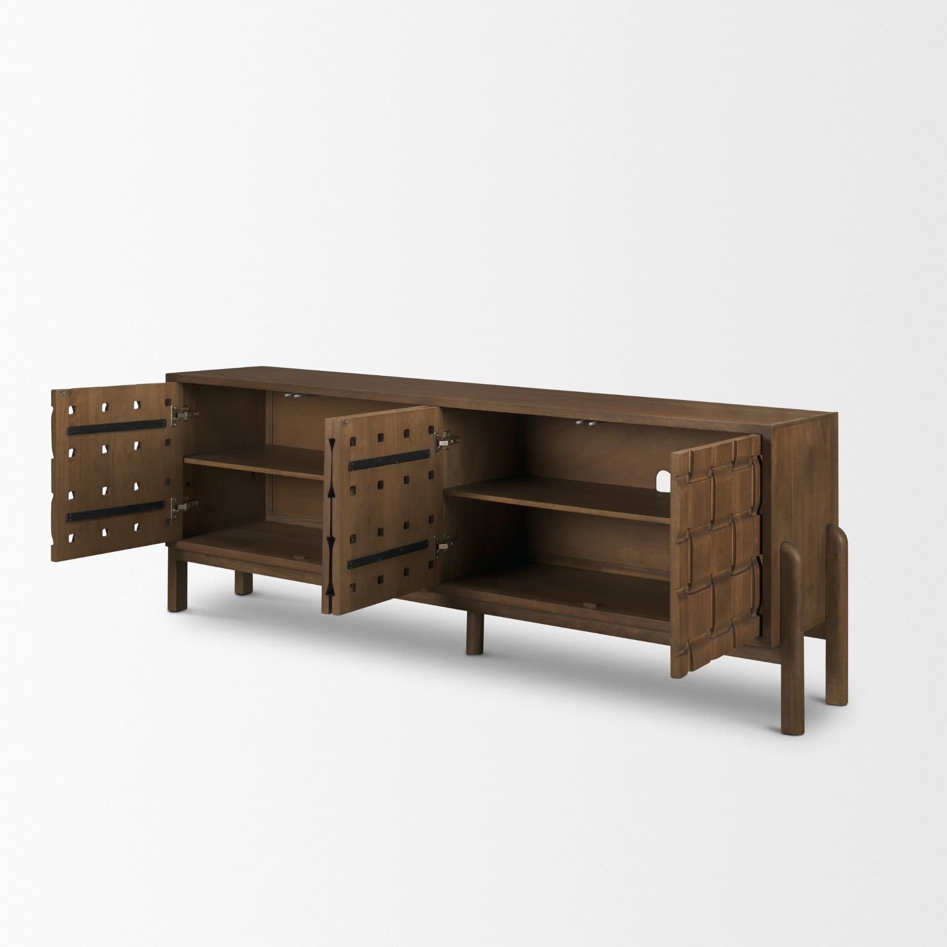 Trellyn Dark Brown Solid Wood 4-Door w/ Carved Woven Doors Closed Sideboard — product photograph