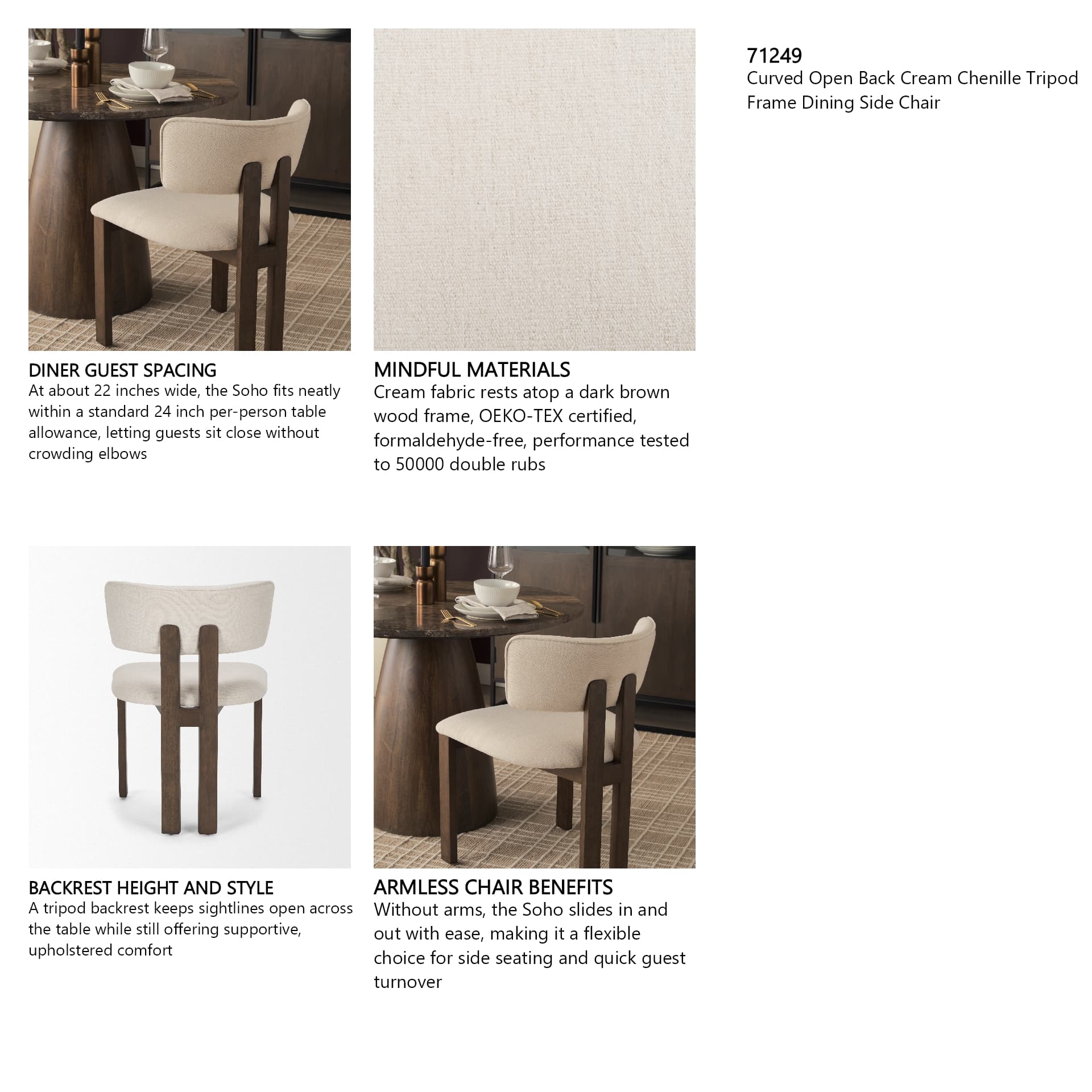 Soho Open Back Dining Side Chair | Cream Chenille w/ Dark Brown Wood — in a styled room