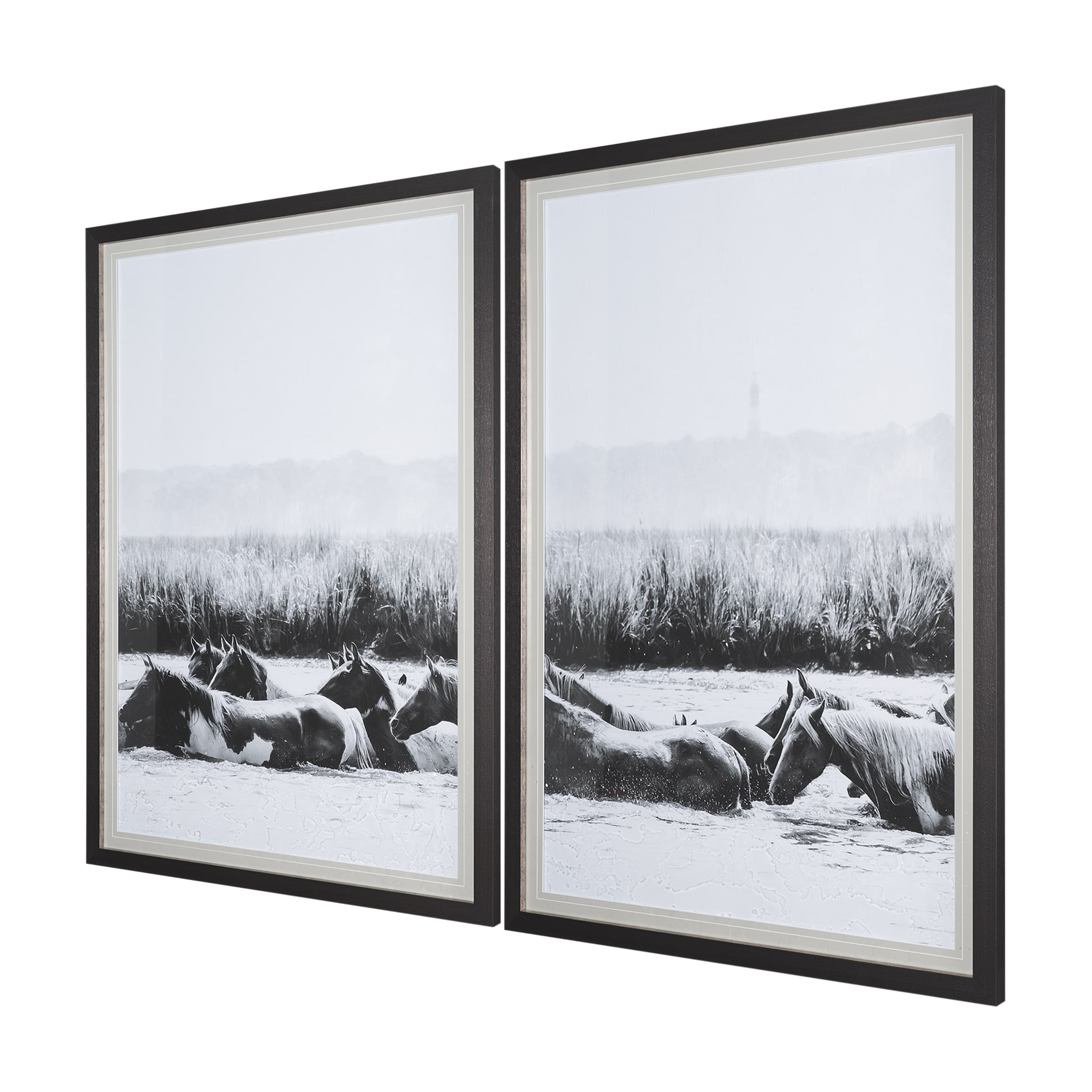 Water Horses III 1 by PH Burchett a Hand Embellished Textured Framed Photo Art Print Matted under Gl — product photograph