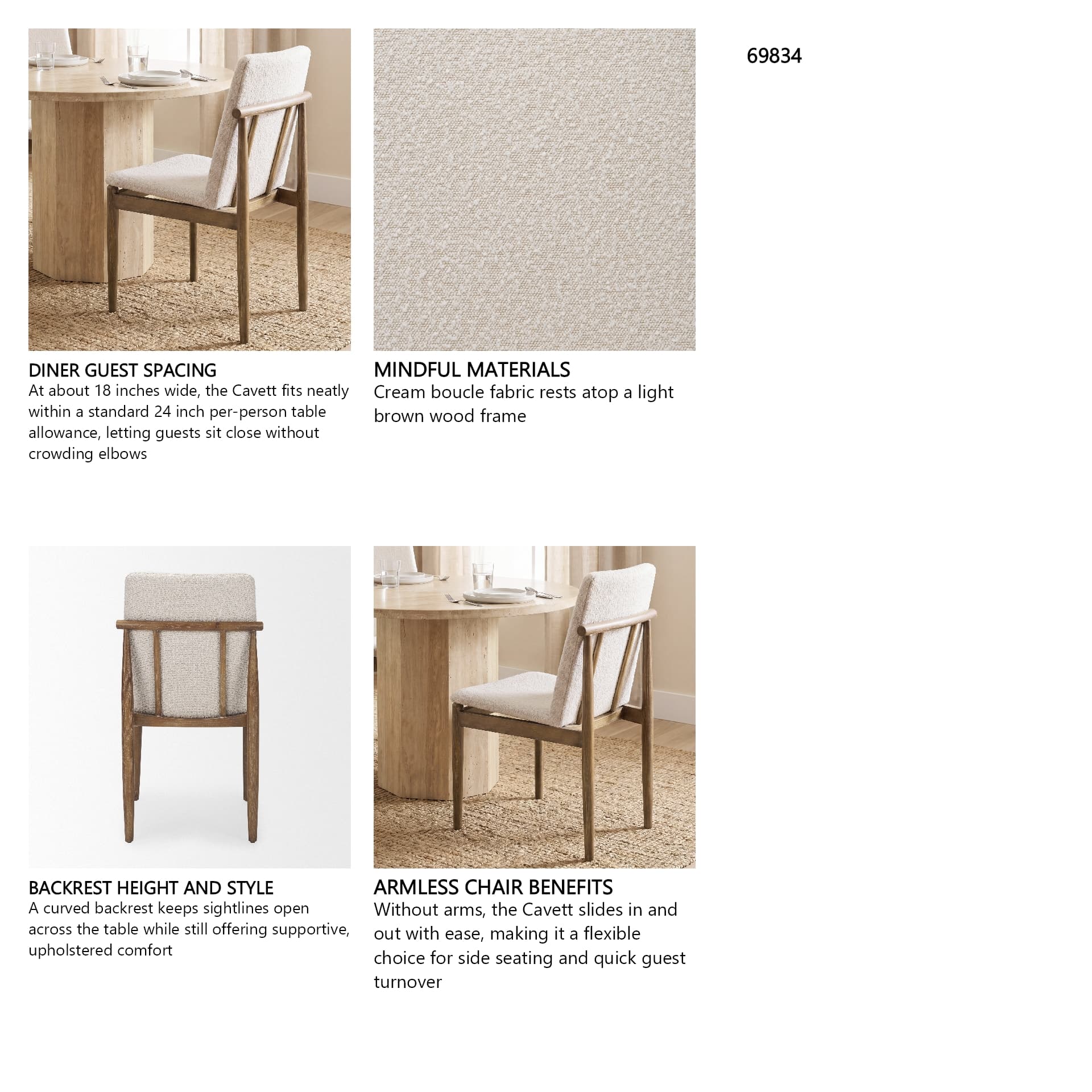 Cavett Curved Back Dining Side Chair | Cream Boucle w/ Wood — in a styled room