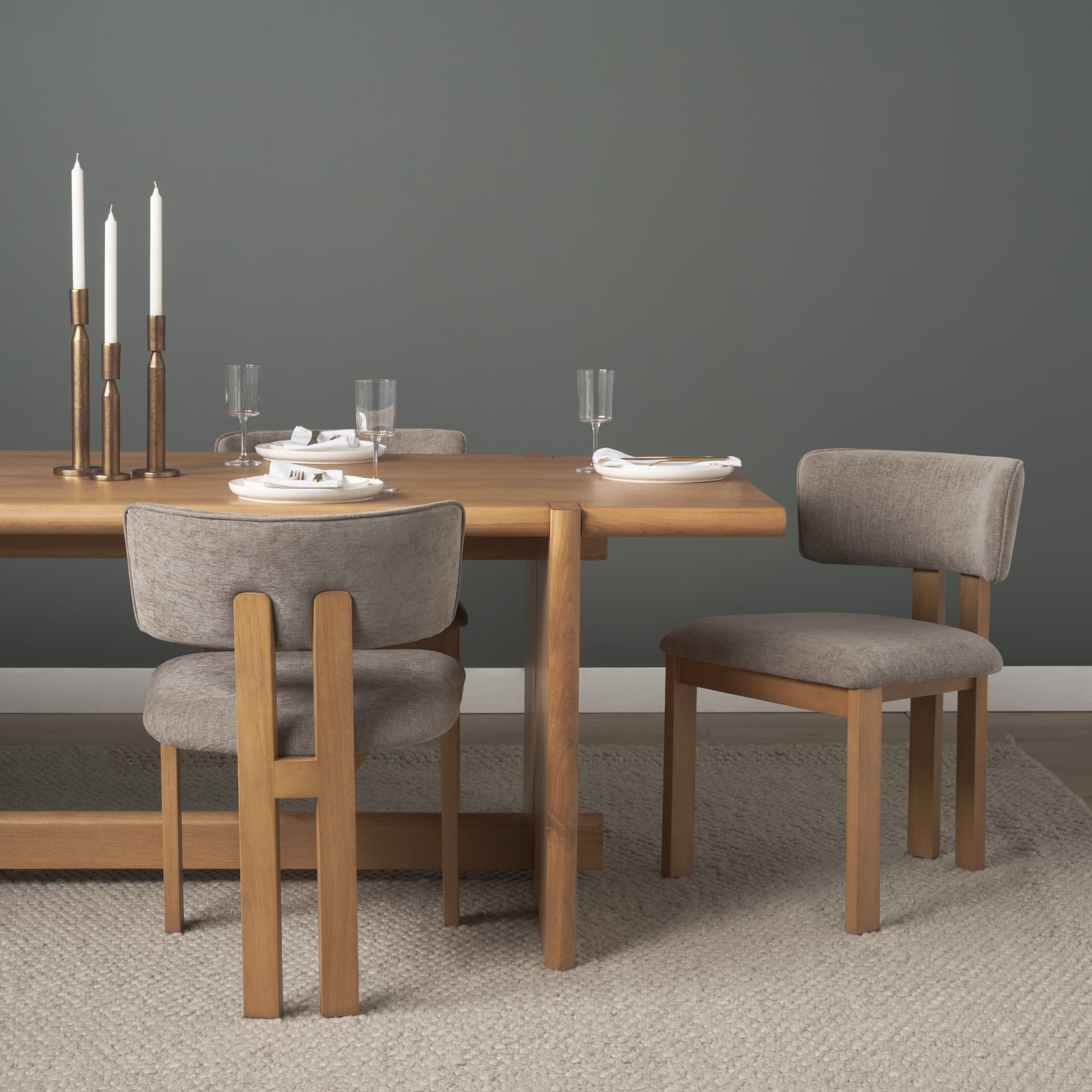Soho Open Back Dining Side Chair | Gray Chenille w/ Brown Wood — product photograph
