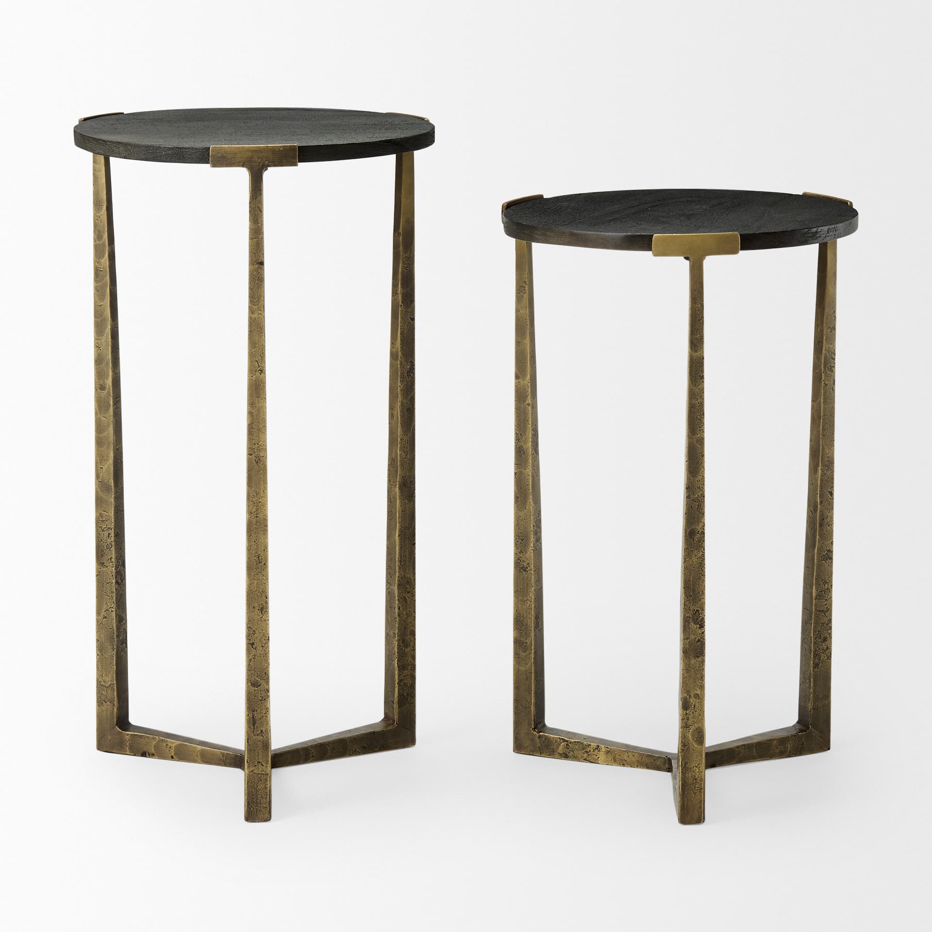 Atticus Black Wood and Antiqued Gold Metal Nesting Accent Tables (Set of 2) — product photograph