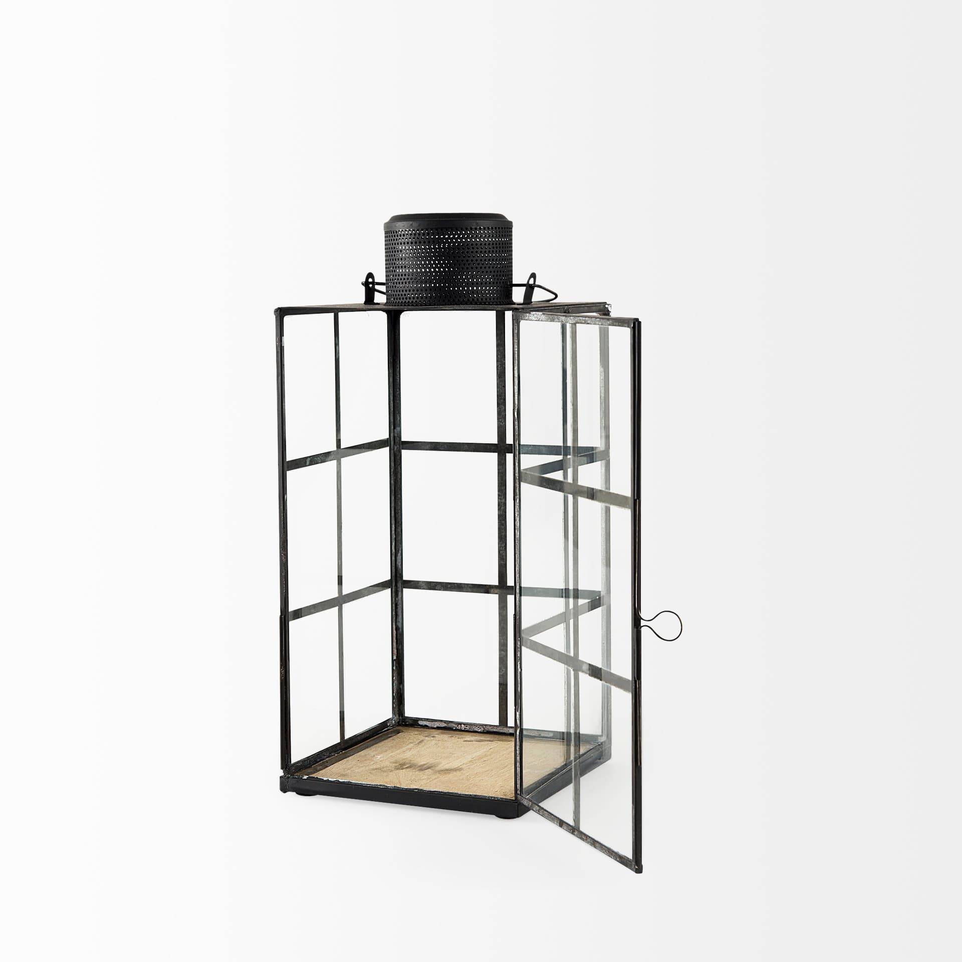 Gamfield 6.1L x 6.1W x 13.4H Medium Black Metal and Glass Lantern — product photograph