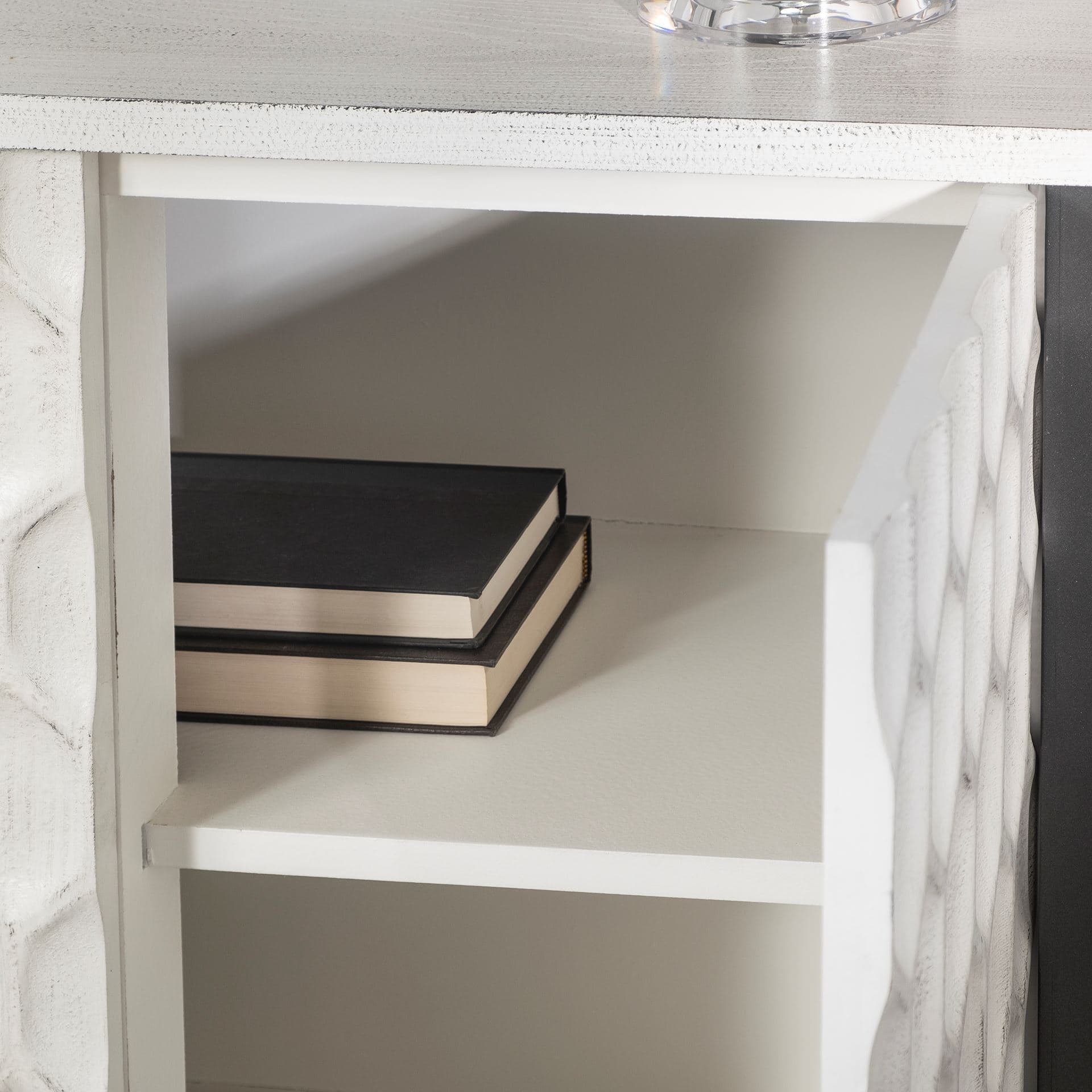 Savannah White Fir Veneer & Gray Metal 3-Door Accent Cabinet — product photograph