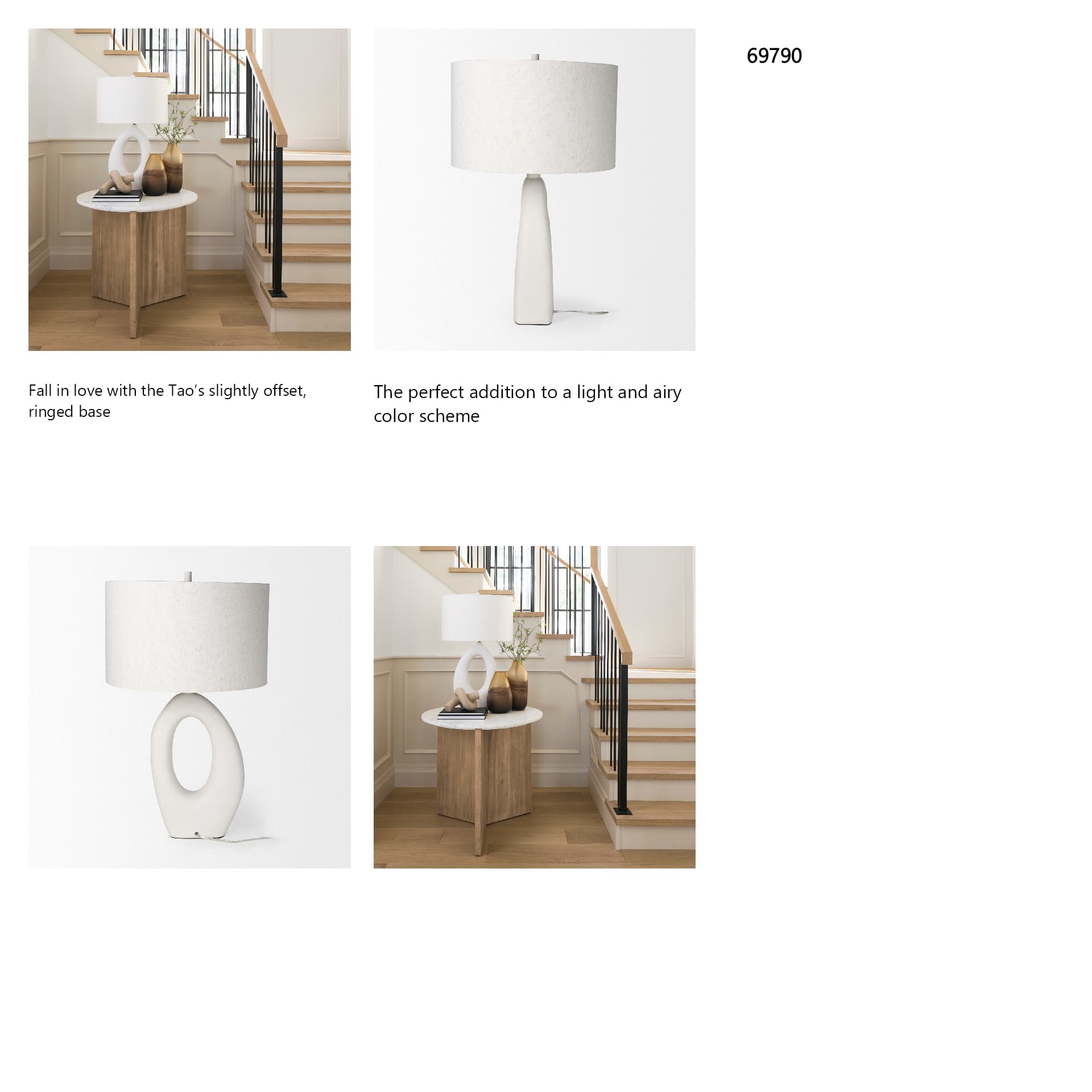 Tao 20.0L x 20.0W x 33.0H Cream Base W/White Shade Table Lamp — in a styled room