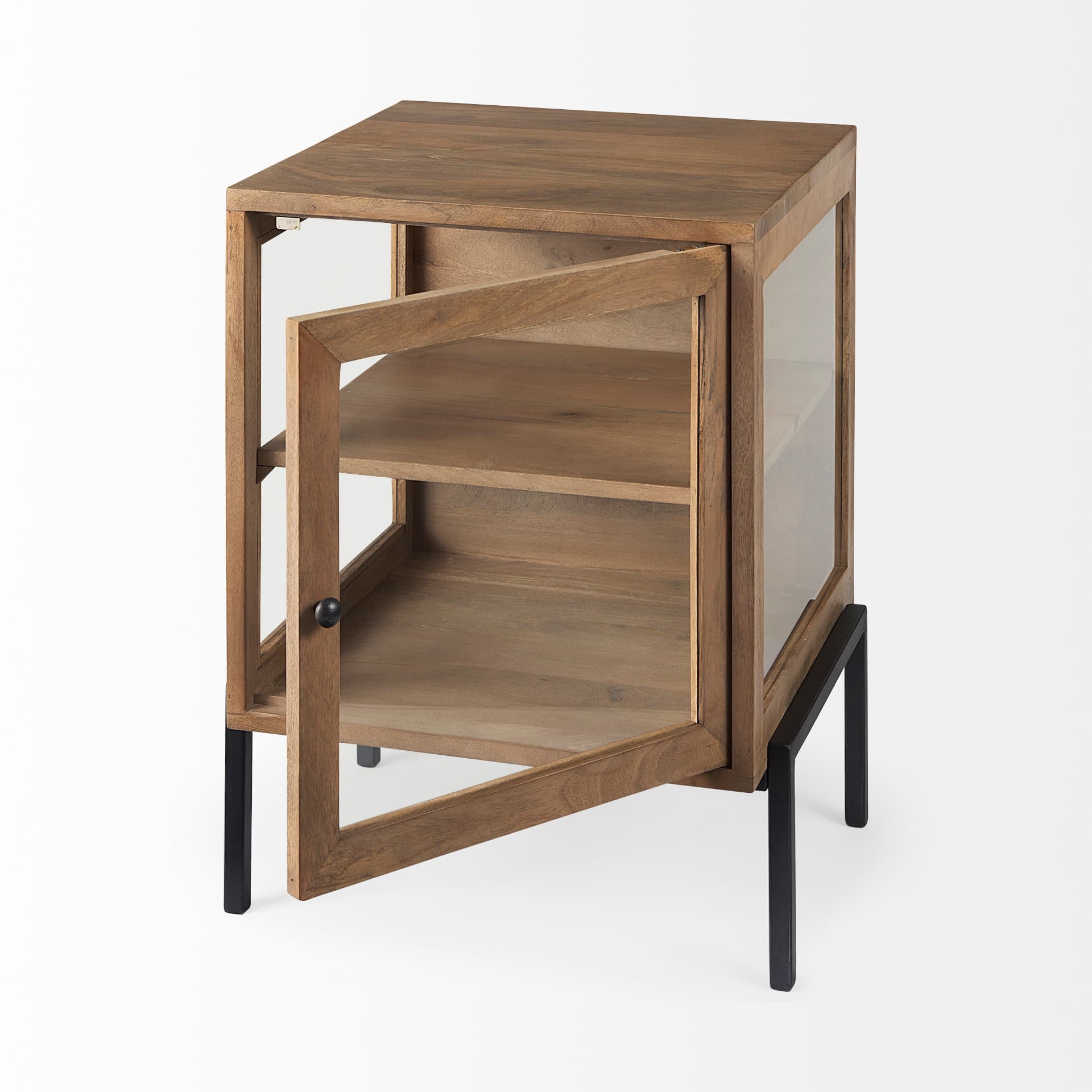 Arelius 20L x 18W x 26H Light Brown Wood W/ Black Metal Frame End/Side Table — product photograph