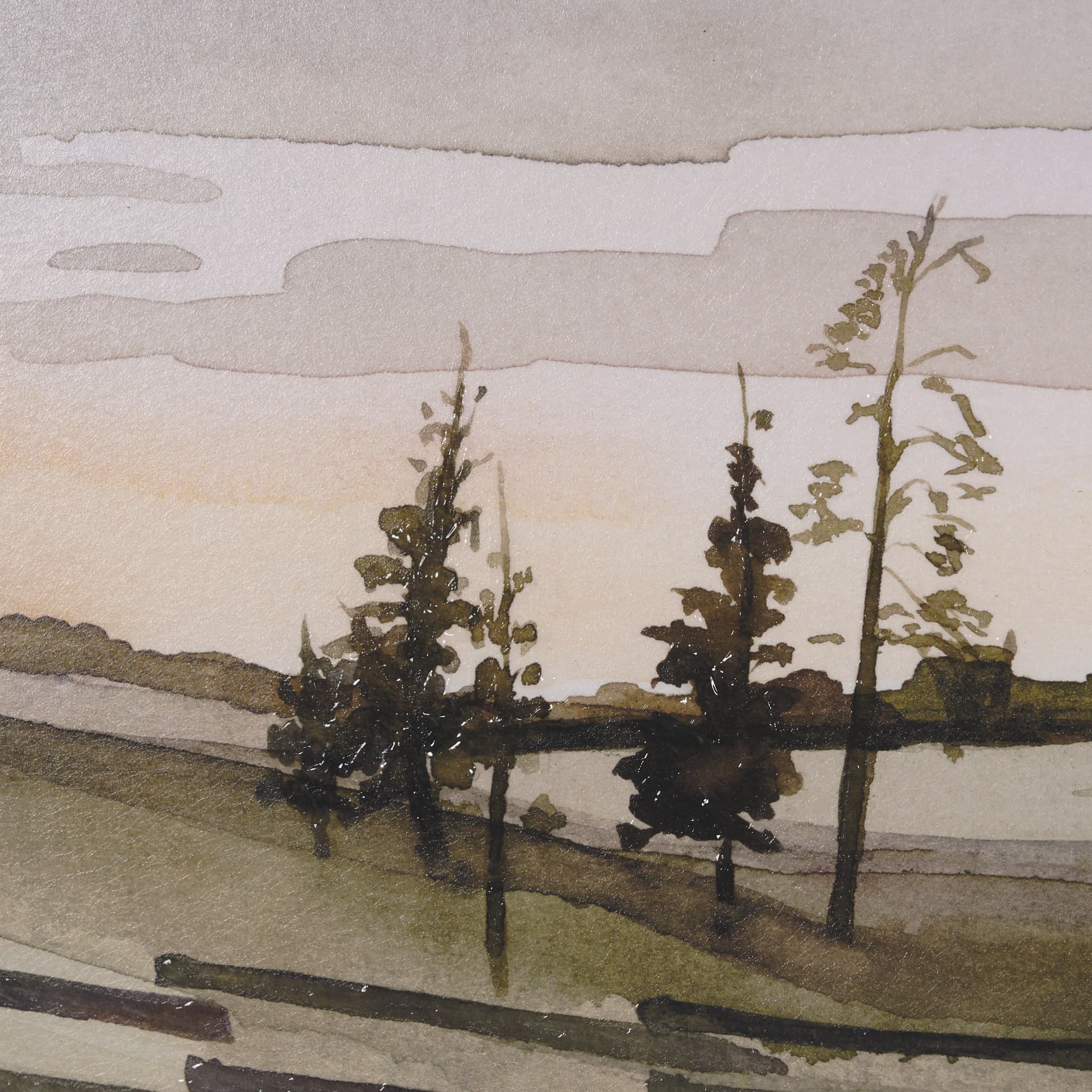 Watercolor Sketch III by Mercana Studio Hand Embellished Textured Framed Art Print Matted under Glas — product photograph