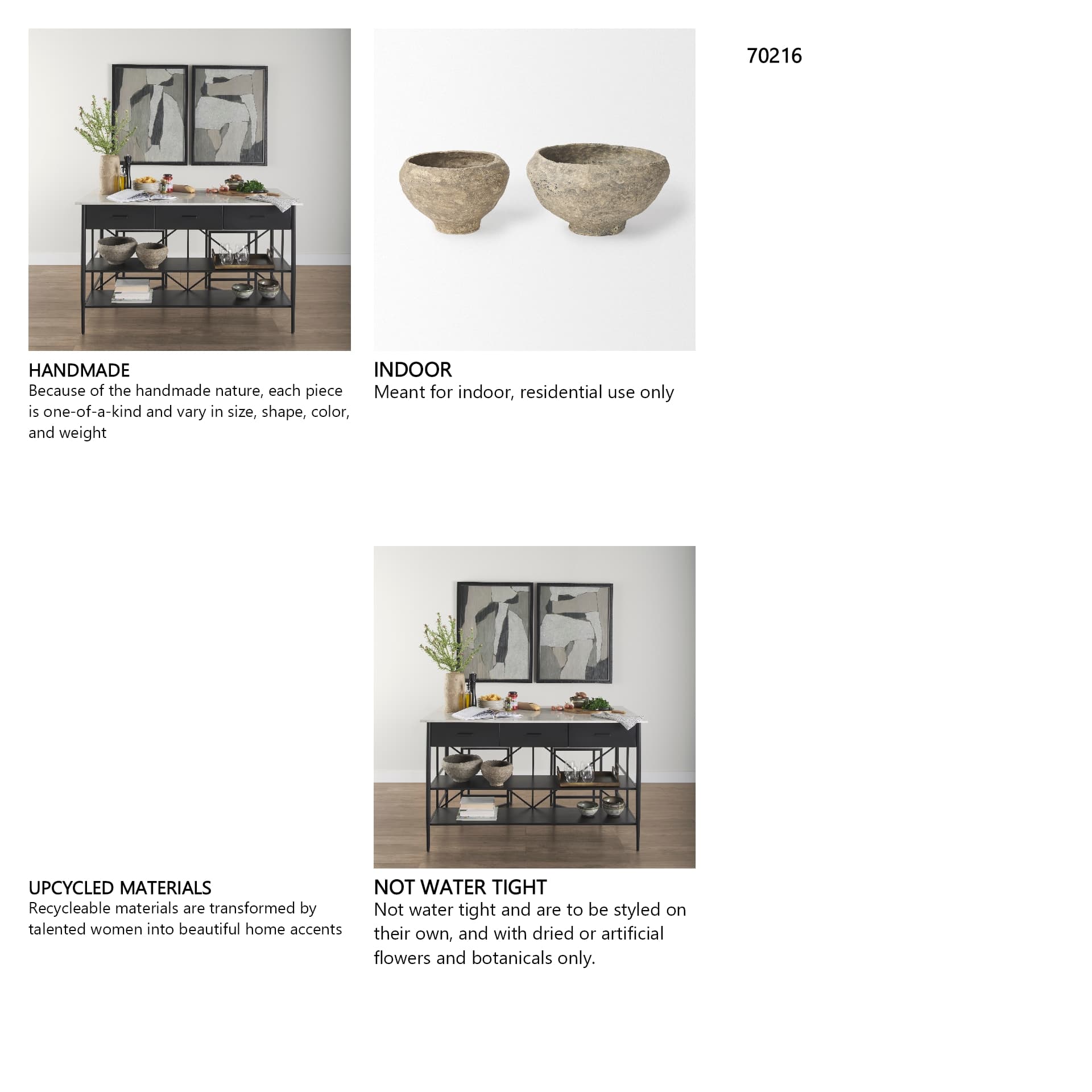 Sonu Set of 2 Gray Paper Mache Half-Pot Bowls — in a styled room