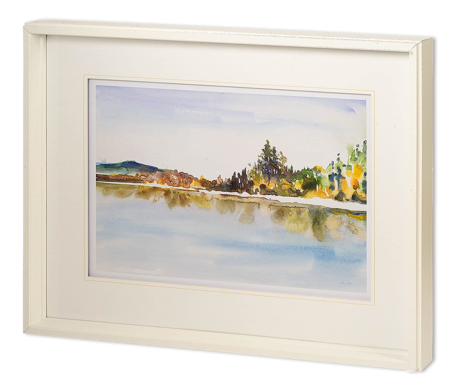 Lakeside Reflections by Lora Gold a Hand Embellished Textured Framed Art Print Matted under Glass — product photograph
