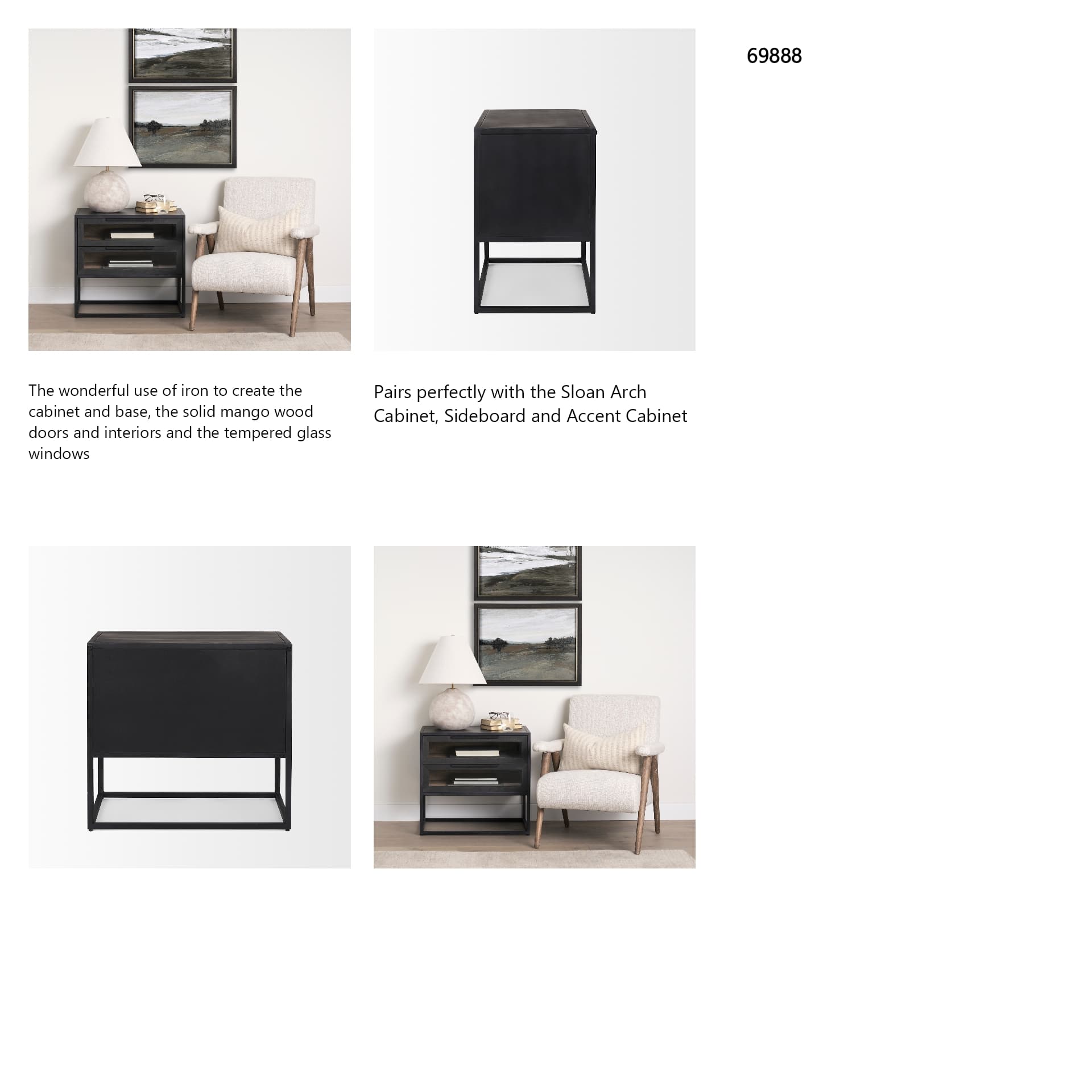 Sloan Black Wood W/Black Metal Frame Side Table — in a styled room