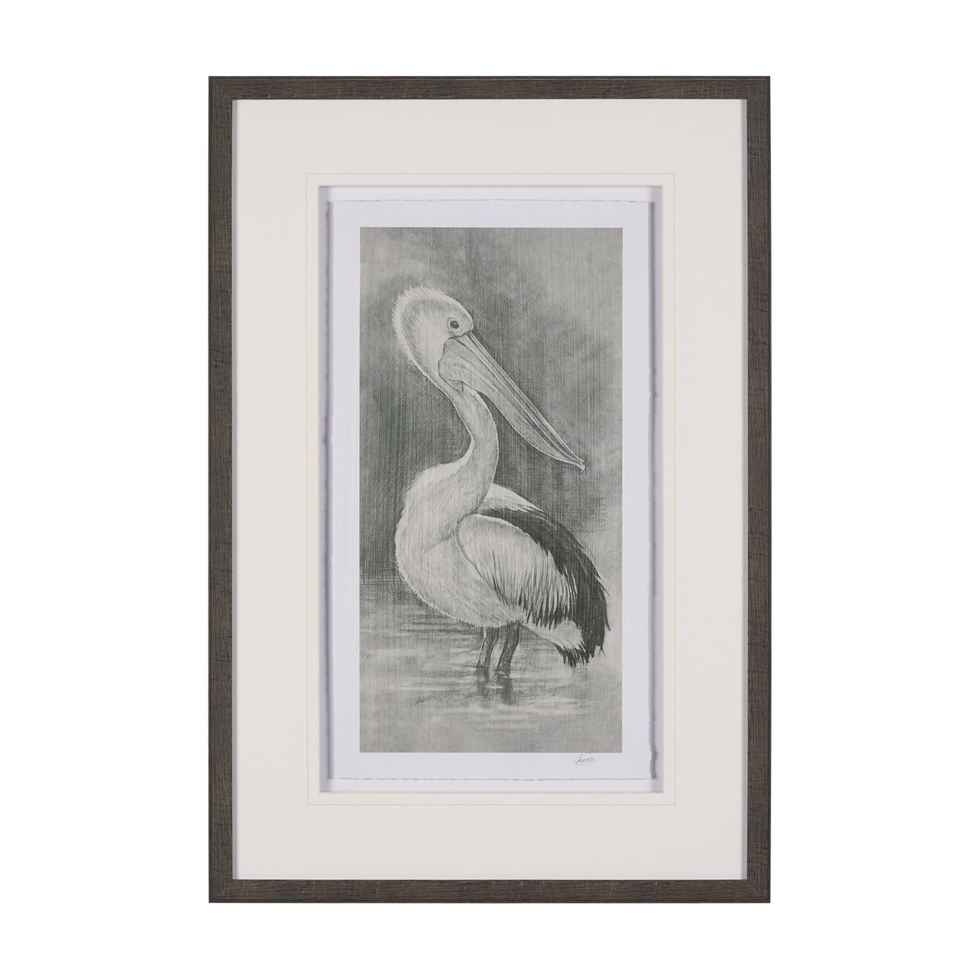 Pelican Sketch by Mercana Studio a Hand Embellished Framed Art Print Matted under Glass — product photograph